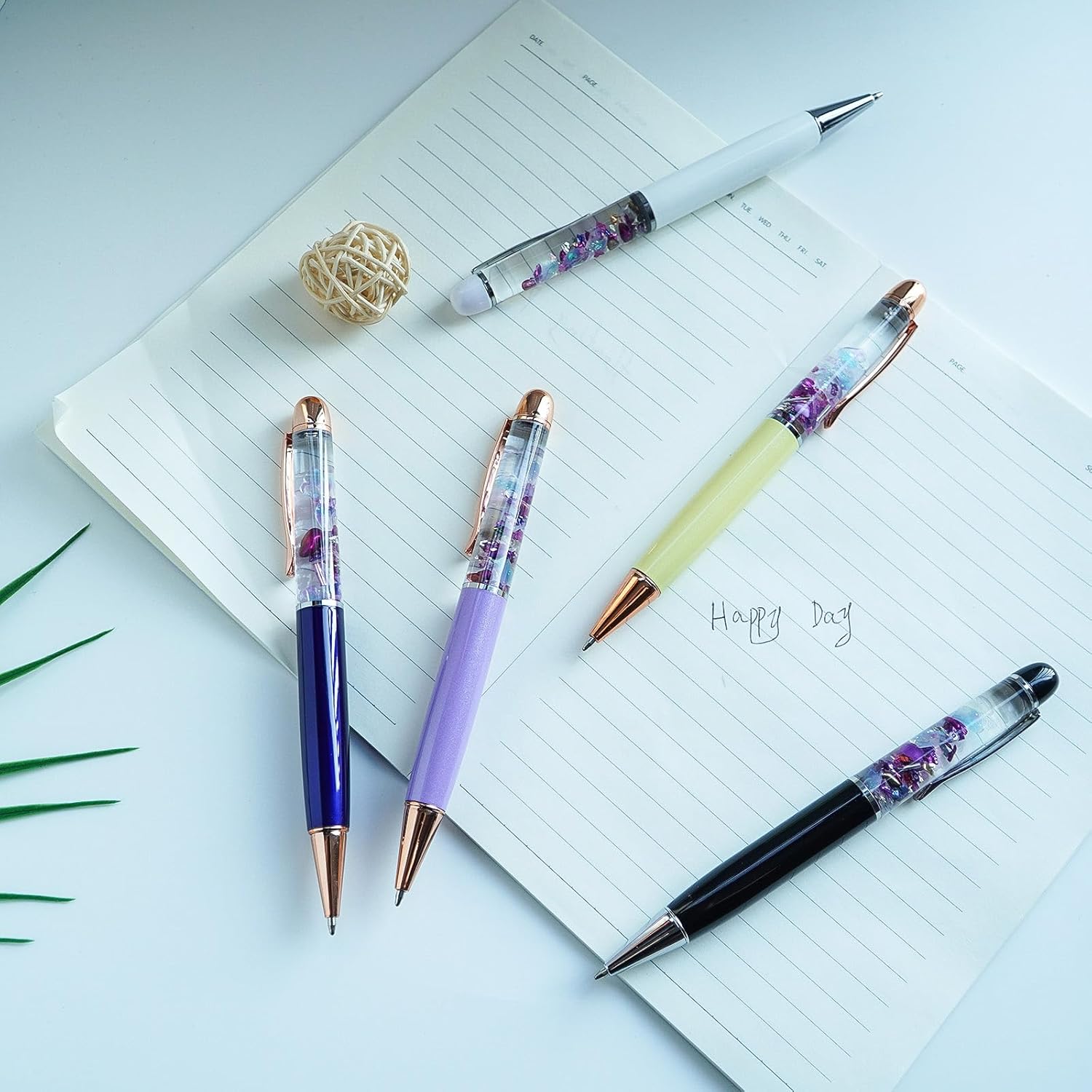 Sea Shell Glow In The Dark Cute 3D Floater Liquid Writing Journaling Office Pen Unique Gifts Set of 5 Pens