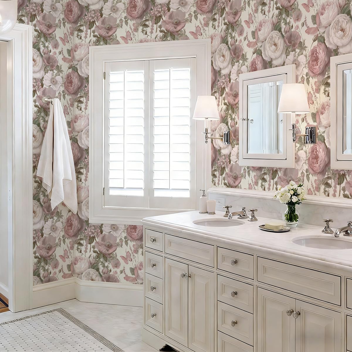 Livebor Floral Peel and Stick Wallpaper Floral Contact Paper for Bedroom 16.9”x118.1” Vintage Flower Wallpaper Self Adhesive Butterfly Flower Contact Paper for Cabinets Bathroom Walls Waterproof Vinyl