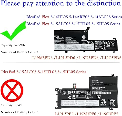Miniatura 2 de Batería para portátil L19C3PD6 de 52.5 Wh, compatible con Lenovo ideapad Flex 5-14IIL05 5-14ITL05 5-14ARE05 5-14ALC05 5-15IIL05 5-15ITL05 5-15ALC05