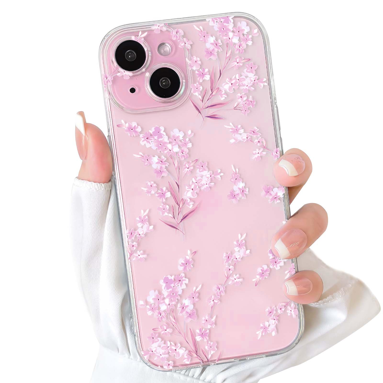 NITITOP Compatible with iPhone 15 Case Cute Clear Flower Floral Artistic Design for Women Girls Stylish Slim Soft TPU Shockproof Protective Girly