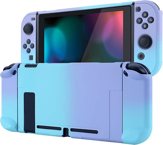 eXtremeRate PlayVital Back Cover for Nintendo Switch Console, NS Joycon Handheld Controller Separable Protector Hard Shell, Soft Touch Protective Case for Nintendo Switch - Gradient Violet Blue