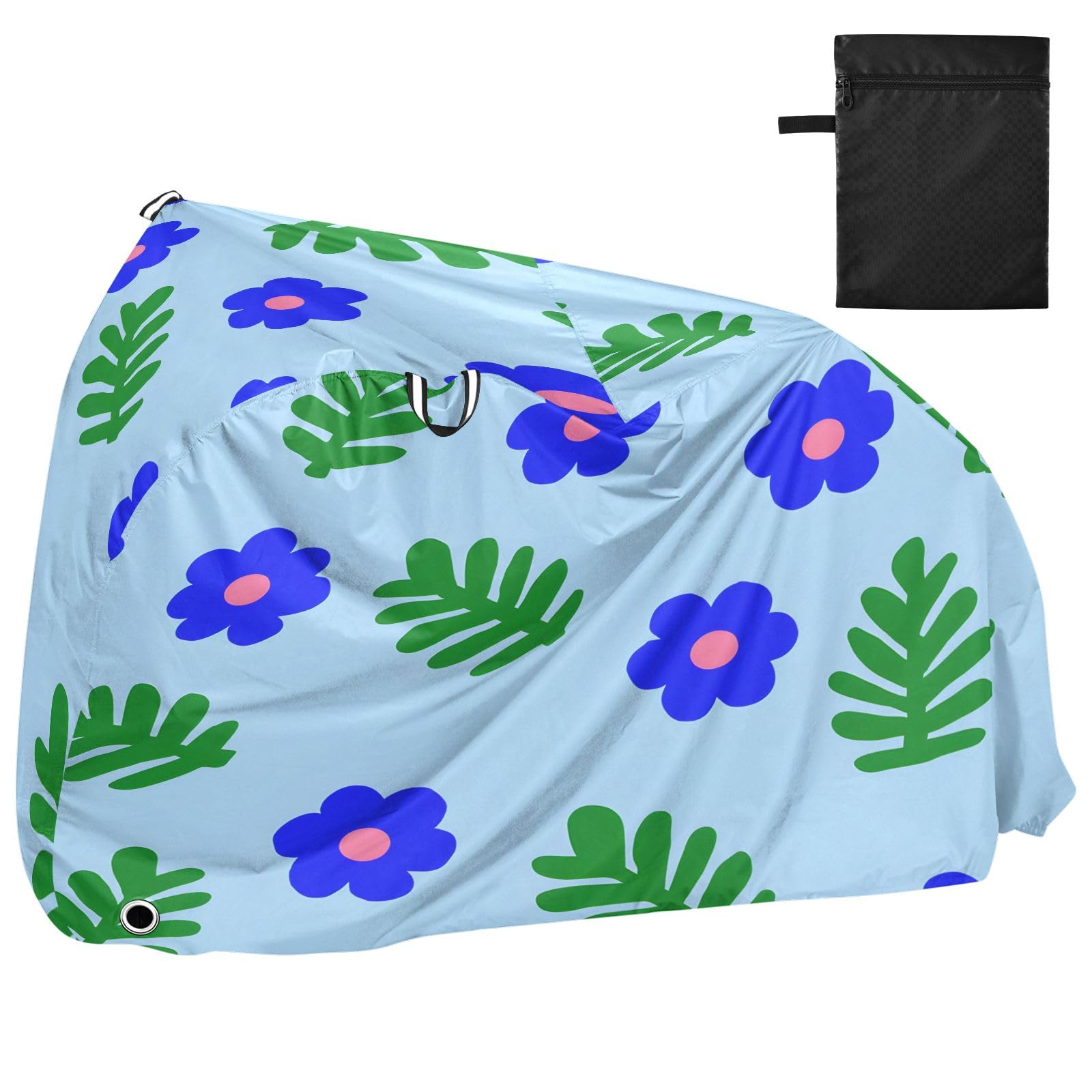 Pokrowiec na rower, wodoodporny, outdoorowy, rowerowy, motorower, wytrzymały, wiatroszczelny, ochrona przed słońcem, do roweru górskiego, szosowego, niebieskie kwiaty