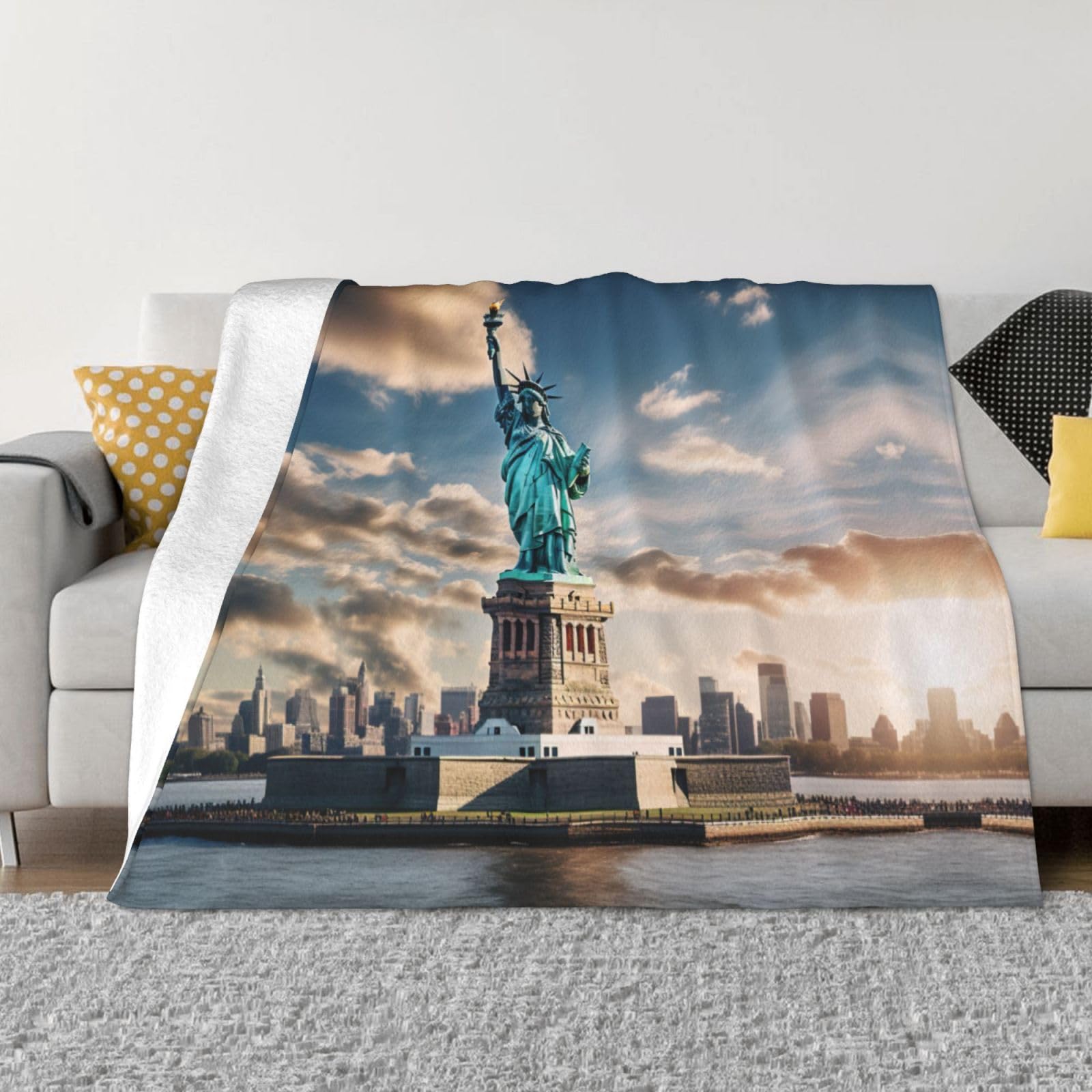 Coperta decorativa morbida e calda in flanella per bambini, cane, gatto, 127 x 152 cm, con stampa della statua della libertà a New York