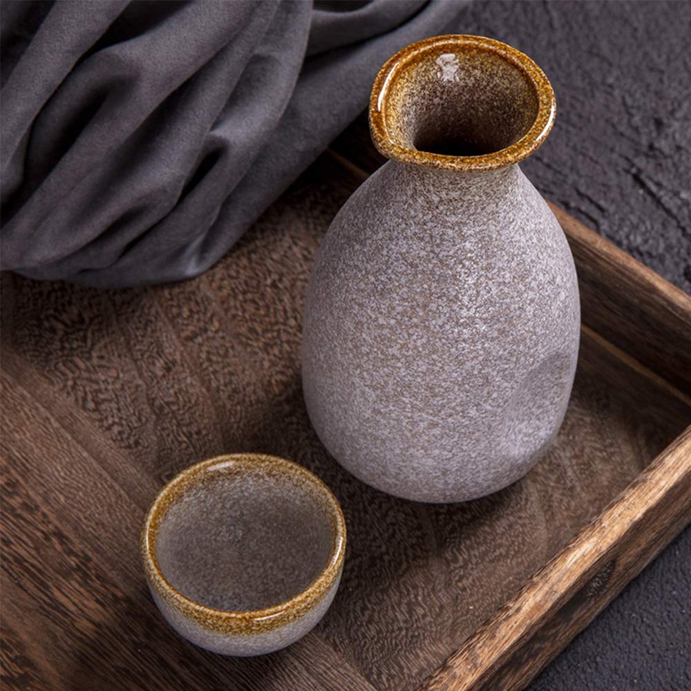 Ensemble de tasses à saké traditionnelles au design fait à la main, ensemble de 5 tasses à saké japonaises, tasses en céramique au design argenté, texture pittoresque, pour thé shochu chaud et fr