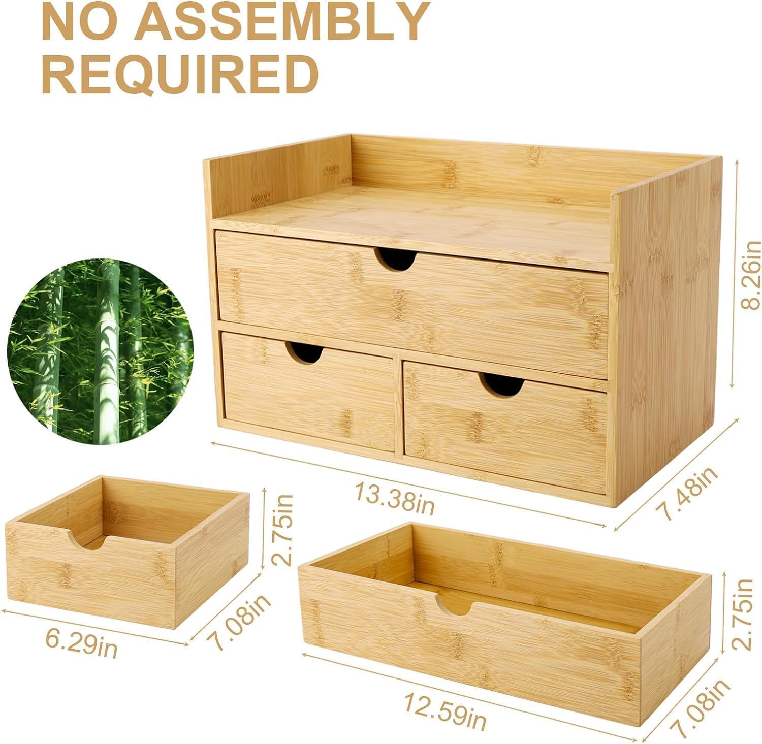Charmewooden 3-Drawer Bamboo Organizer with Shelf Gallery Image