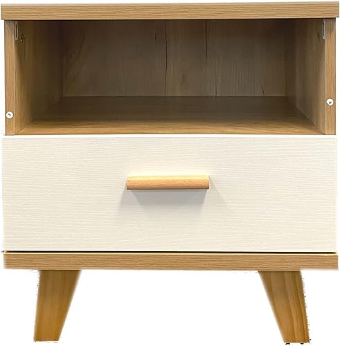Aline Mesita de noche para dormitorio mesita de noche blanca y madera mesita de noche con 1 o 2 cajones mesa auxiliar para dormitorio sala de estar