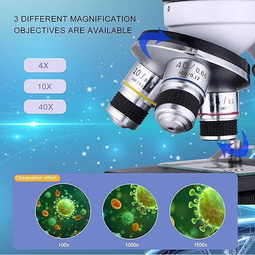 Miniatura 3 de Microscopio para adultos40-2000XMicroscopio compuesto, iluminación LED dual para escuela, hogar, laboratorio, regalo educativo, microscopio para