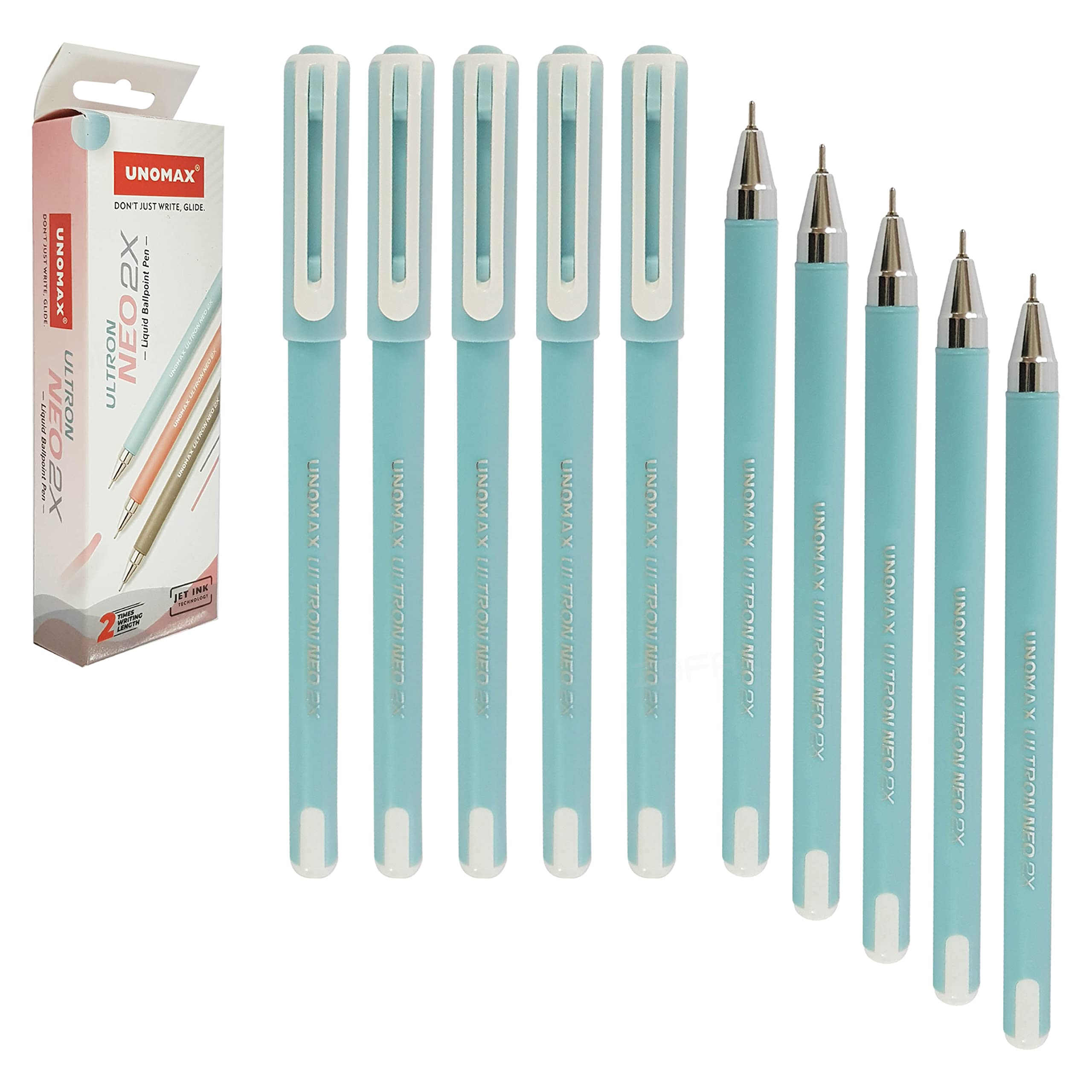 UNOMAX Neon-ST Ballpoint Pens, BLUE, Fine Point (0.7mm), Pack of 10, Smooth Ball Pens, Perfect for School Office Home Use, ZOFAX Black Ball Pen