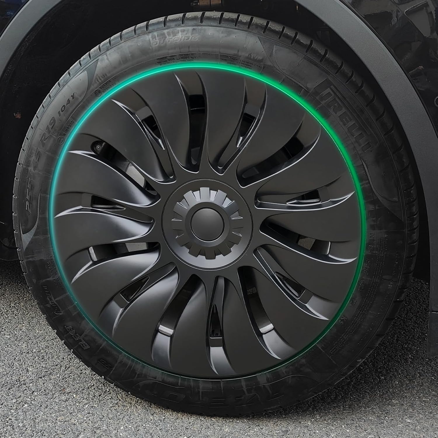 Wheel Cover Hubcap Fits Tesla Model Y 19 Inch Wheel Protectors Replacement Gemini Hubcap Symmetry Design Uberturbine Style Fits Tesla Model Y 2024-2020 with 3 Logo Set (Matte Black - 4 Pack) Uberturbine Style Matte Black