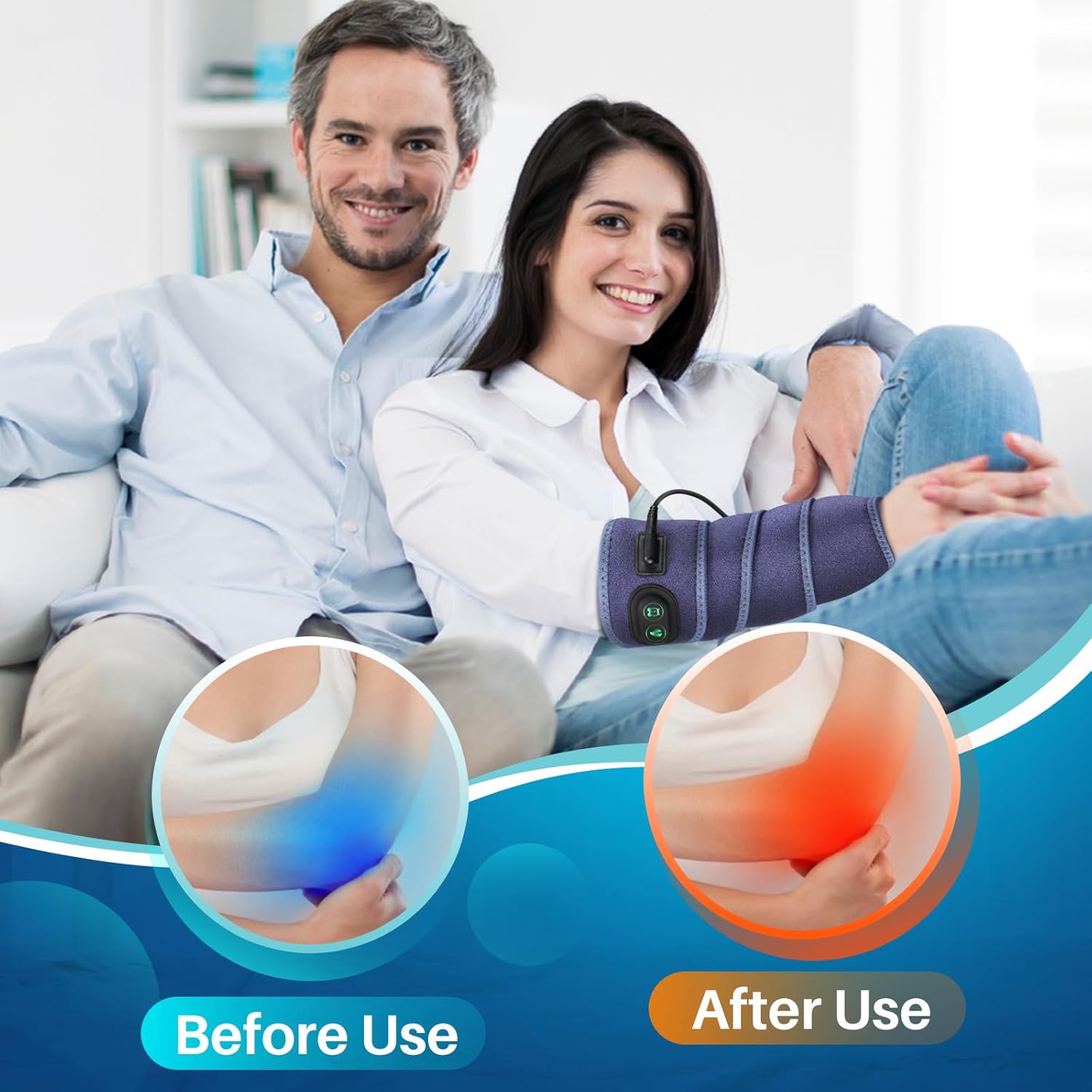 Elbow Heated Pad Wrap for Tendonitis and Tennis Elbow, Flexible Electric Heating Pads for Elbow Arm Wrist Ankle Leg Knee, Heated Brace Pad with 4 Heating Levels, 3 Timing Settings (Blue)