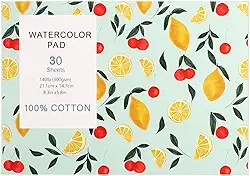Bloco de papel aquarela com 30 folhas, papel aquarela de prensagem a frio, papel aquarela de prensagem a frio, 63,5 kg/300 g/m², almofada de cor de água rasgável, presentes de Natal para pintura artística, desenho, mídia mista, materiais de meia