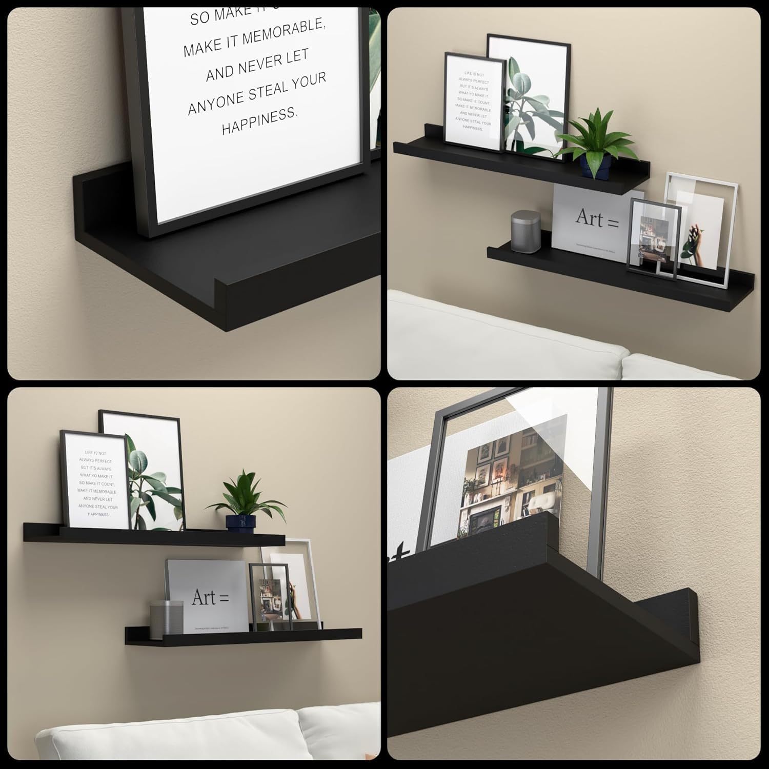 RICHER HOUSE Black Floating Shelves for Wall Set of 2, 60 CM Wood Floating Shelves Modern for Photo Ledge Display Wall Decor - Image 4