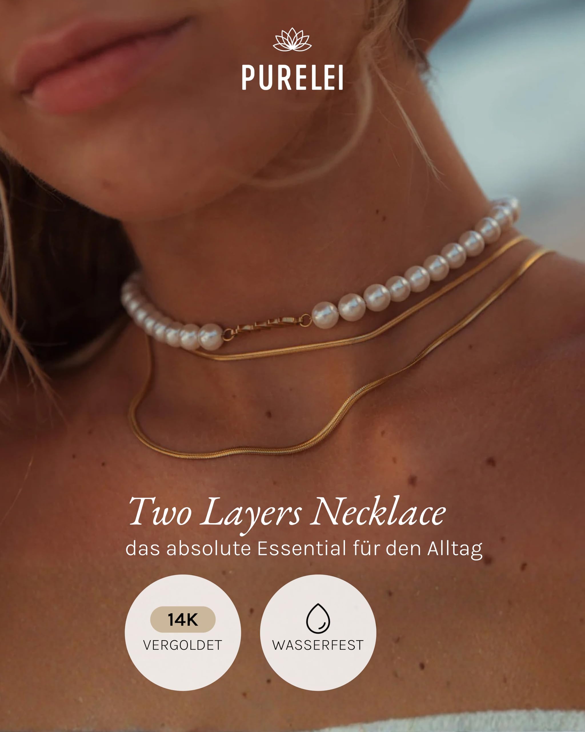 Purelei Two Layers Kette Damen – Halskette Damen aus langlebigem Edelstahl – Wasserfeste Kette mit Anhänger – 40-45 cm Länge verstellbar – Halskette für deinen individuellen Look