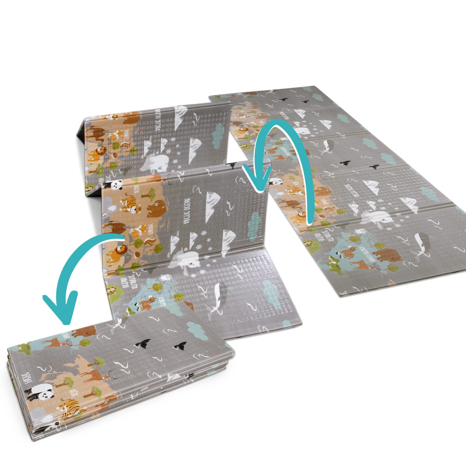 Paco Home Spielmatte Krabbelmatte Baby Kinder Matte Faltbar Abwischbar Wendbar Tier Motiv, Grösse:180x200 cm, Farbe:Bunt 3