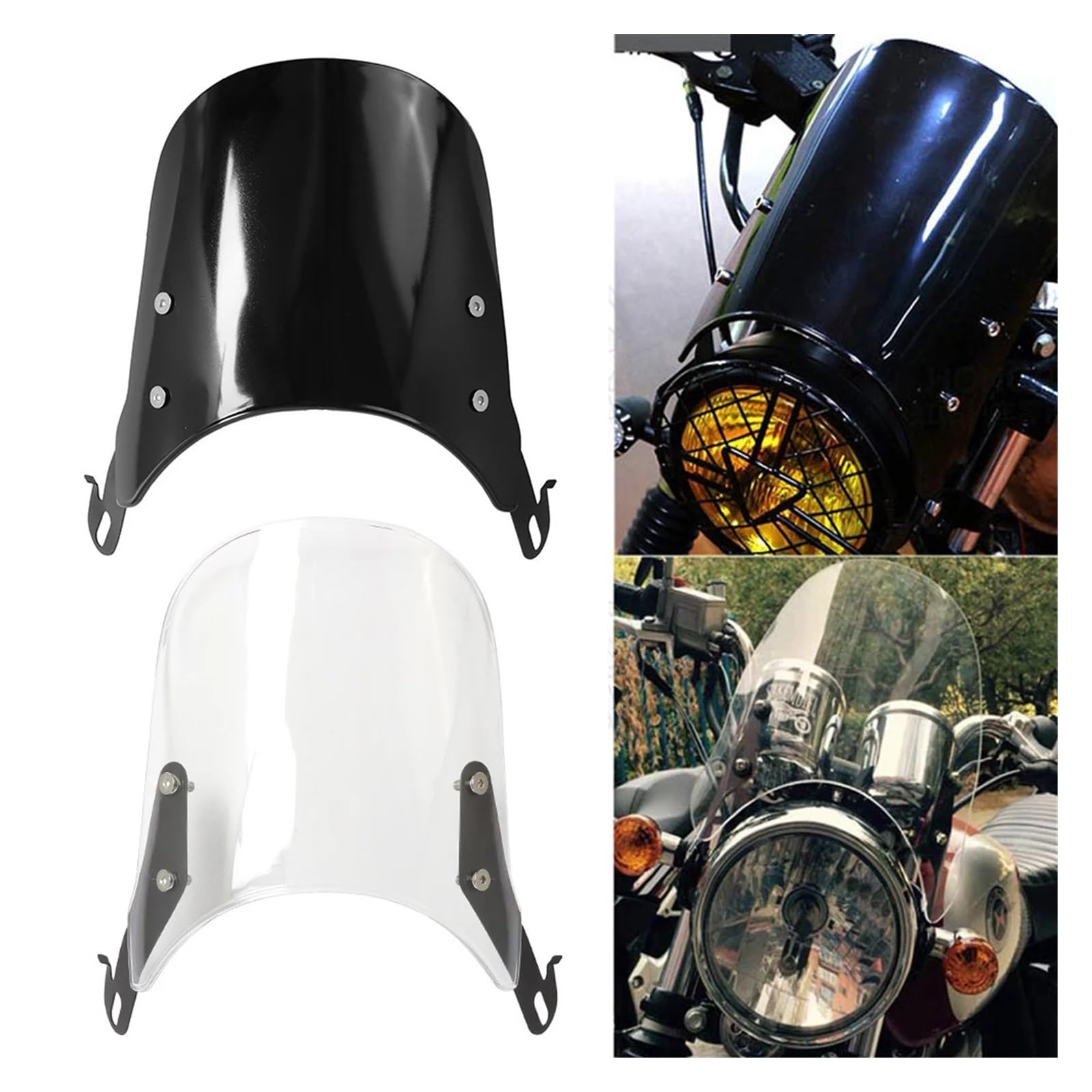 Deflettore d'aria compatto sportivo universale trasparente nero per moto, parabrezza esteso, 4-7'', parabrezza per fari Spoiler Parabrezzas