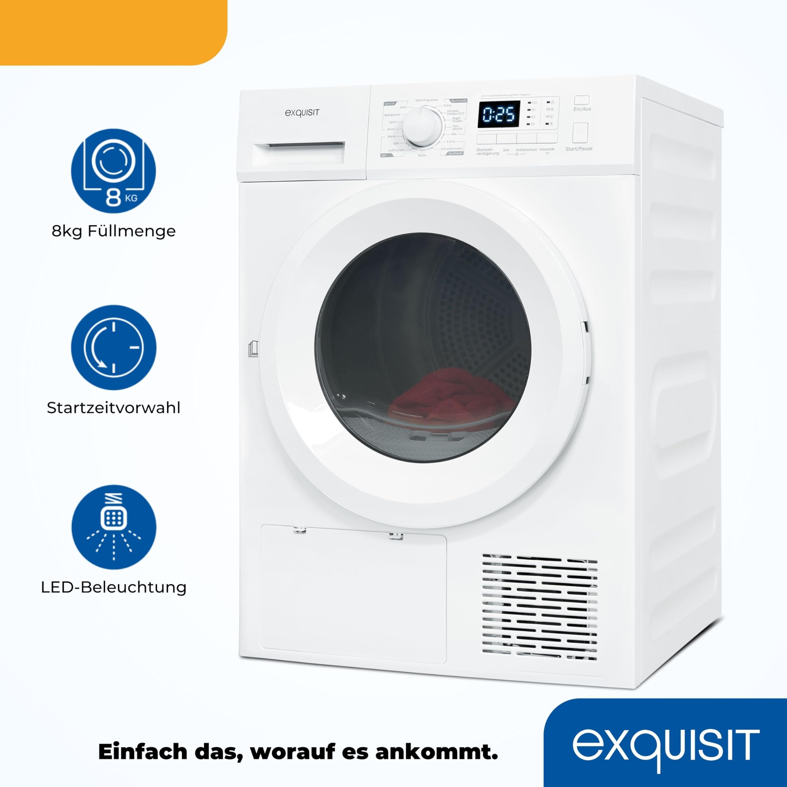 Exquisit Wärmepumpentrockner TWP5803-030 weiss | 8 kg Fassungsvermögen | Energieeffizienzklasse E | Kindersicherung | Auto Abschaltung