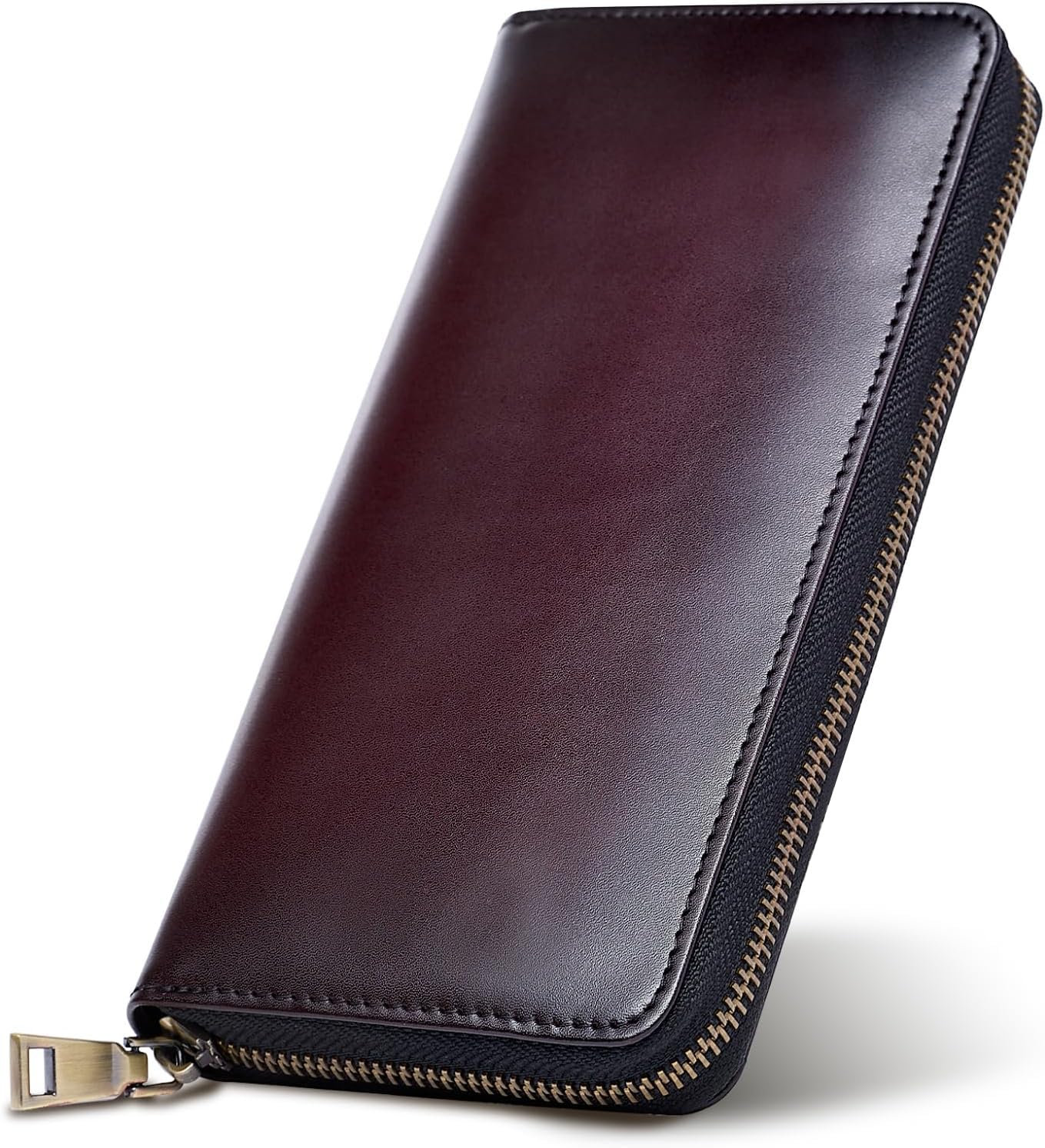 Tokyo amachi Kobo Men's Long Wallet, Genuine Leather, Hand-Dyed Finish, Made in Japan, Antique Leather, Luxurious, Thin, Large Capacity, Card Storage, Round Zipper, Gift, Braun : Clothing, Shoes & Jew
