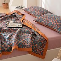 Vista 3 de Manta de 100% Algodón Muslin Jacquard con Estampado Floral Bohemio Mandala, Manta Suave para Cama 3 Capas Reversible Cubrecama Transpirable y Ligera
