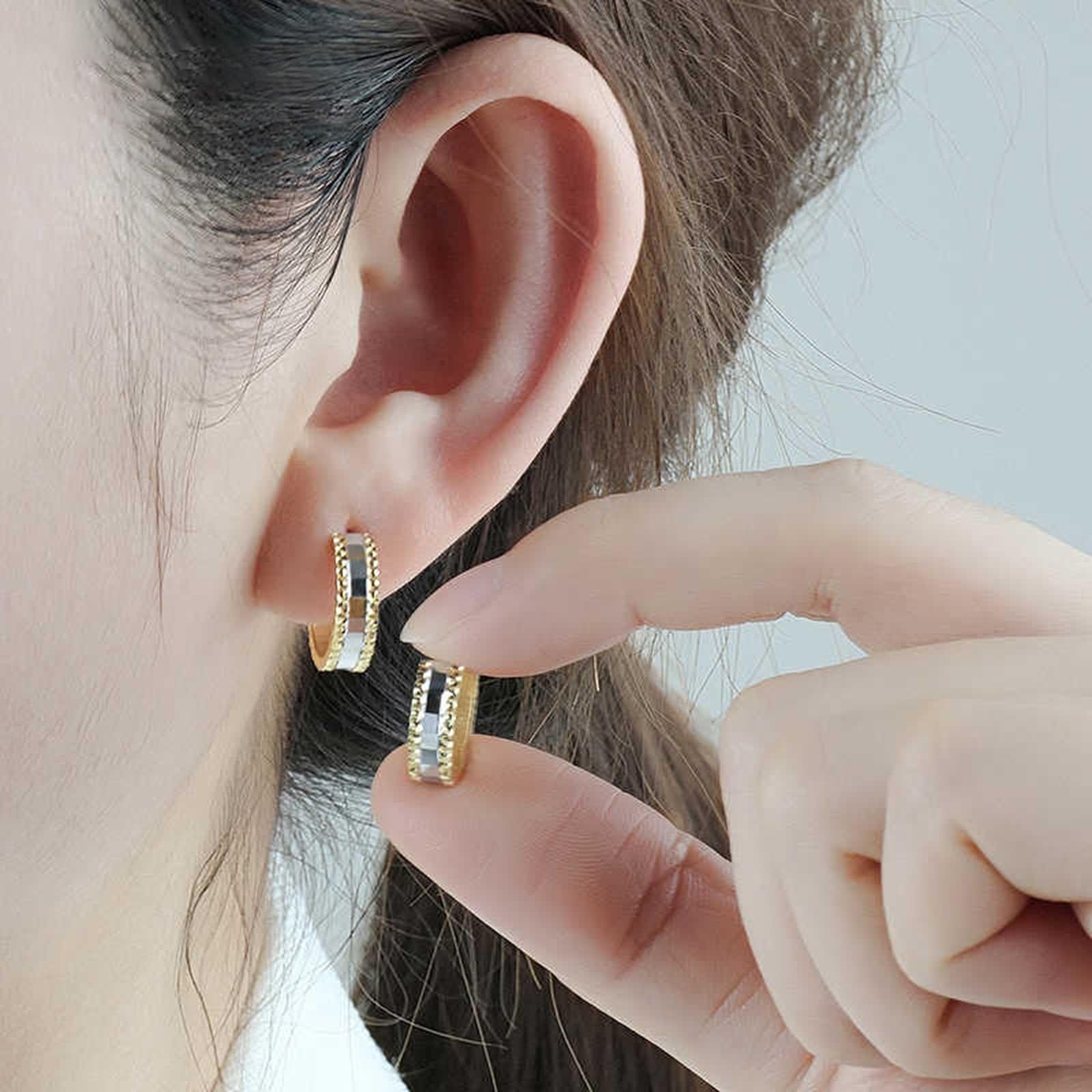 Pendientes de aro pequeños para mujer, pendientes de boda, joyas auténticas, oro amarillo y oro blanco