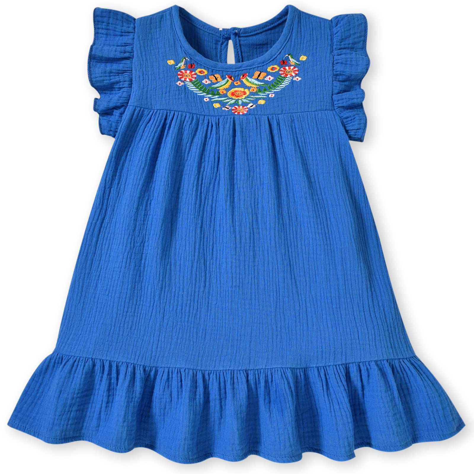HINTINA Toddler Little Girl Mexican Ethnic Embroidery Floral Dress Sleeveless Sundress