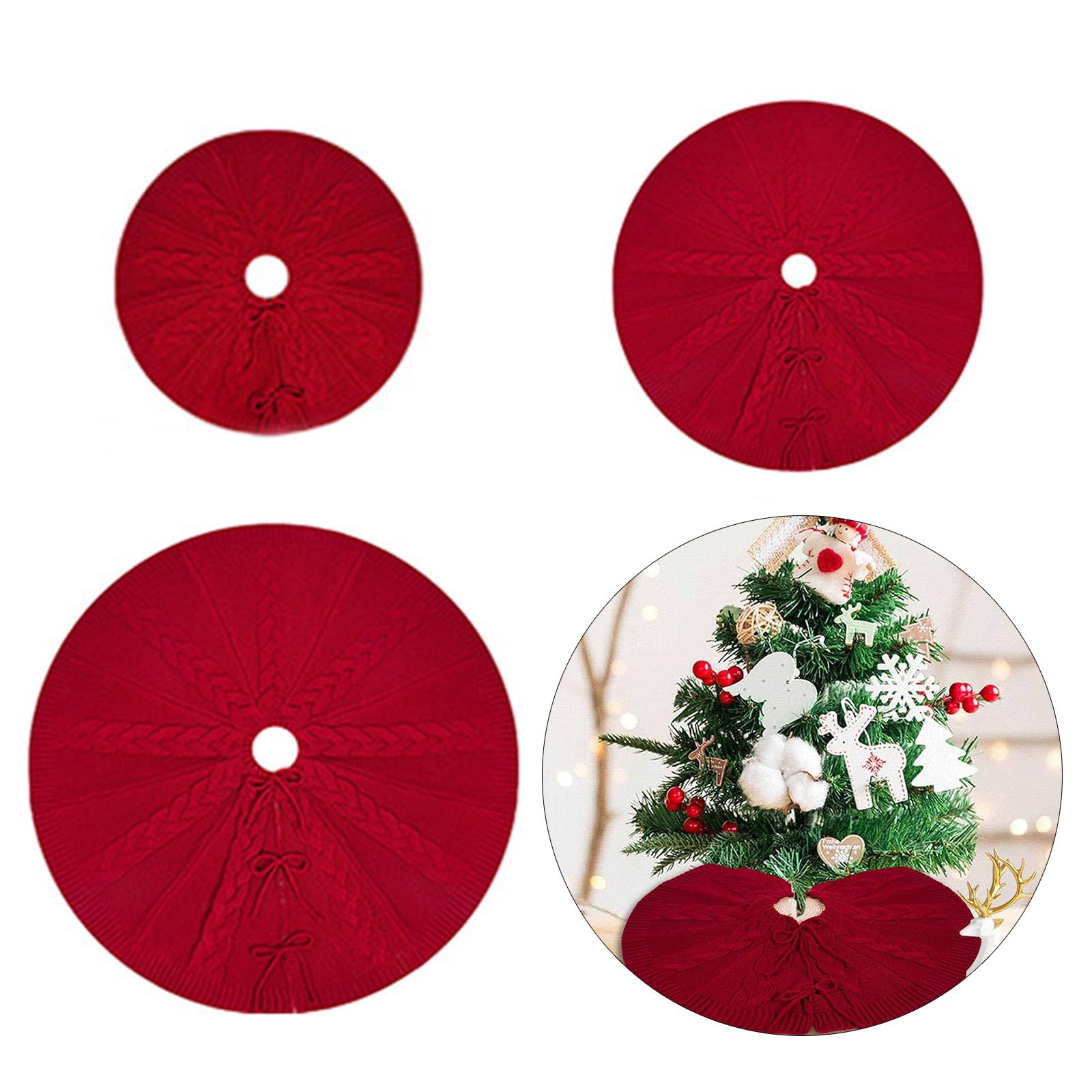 Tappetino decorativo rotondo per albero di Natale, elegante, lavorato a maglia, copertura base per albero di Natale, elegante decorazione per la casa
