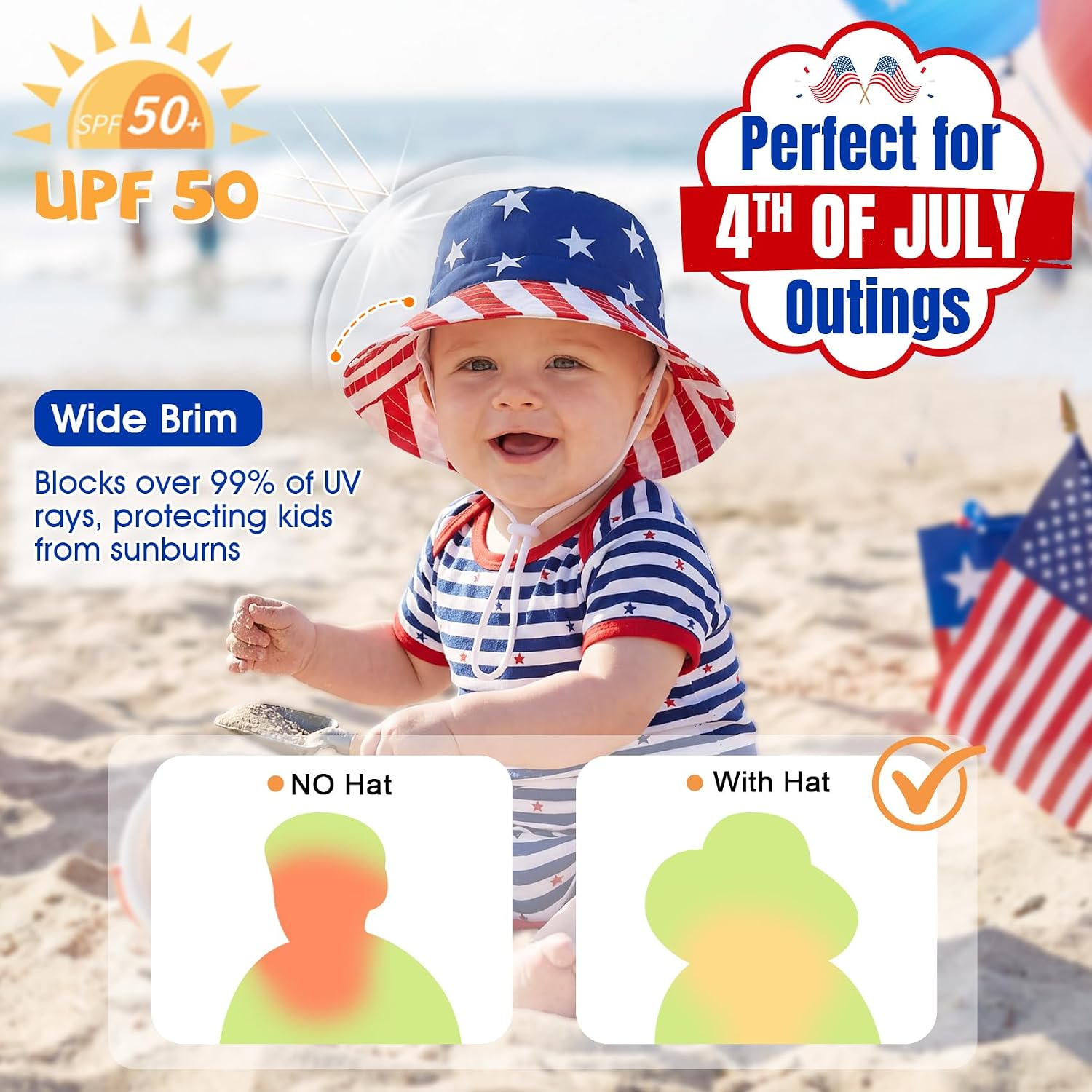 Durio UPF 50+ Beach Baby Sun Hat Sun Protection Cute Wide Brim Summer Baby Boy Bucket Hats Toddler Sun Hats for Girl