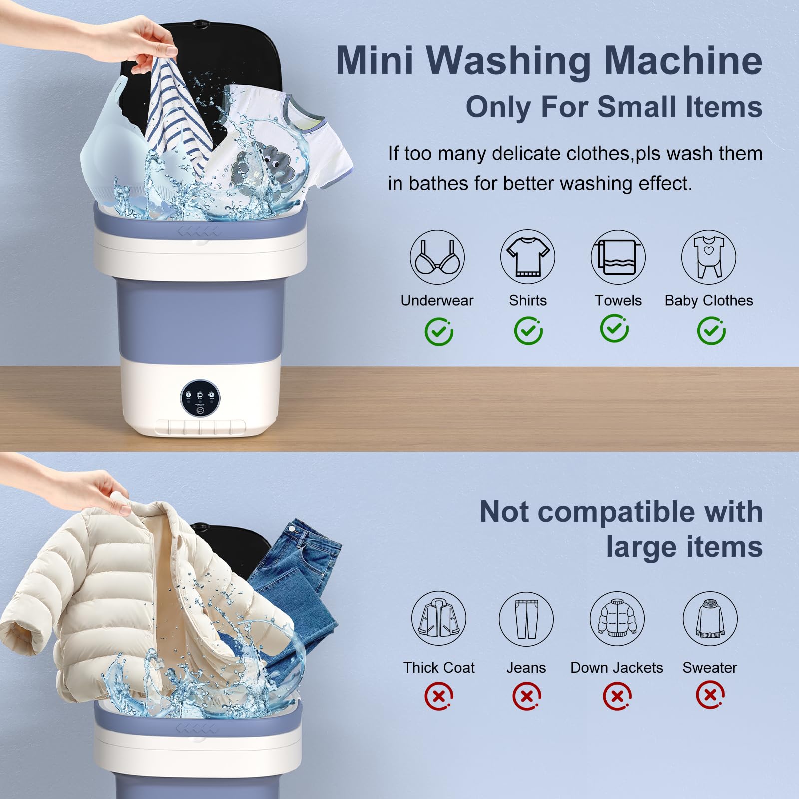 Portable Washing Machine, 12L Upgraded Mini Washing Machine With Spin Basket, Foldable Camping Washing Machine for Underwear, Baby Clothes Socks, Small Washing Machine for Apartments, Dorm,RV, Travel — view 4
