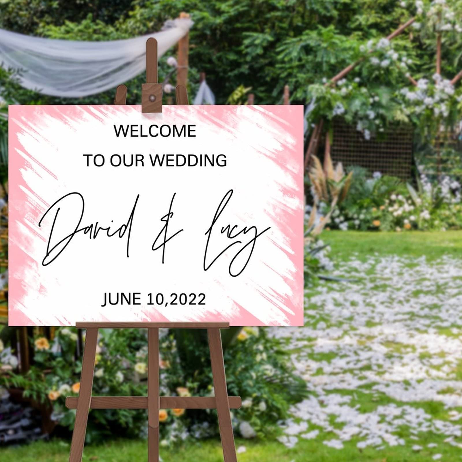 Panneau bienvenue mariage rustique en forêt personnalisé pour mariés de 30x45 cm