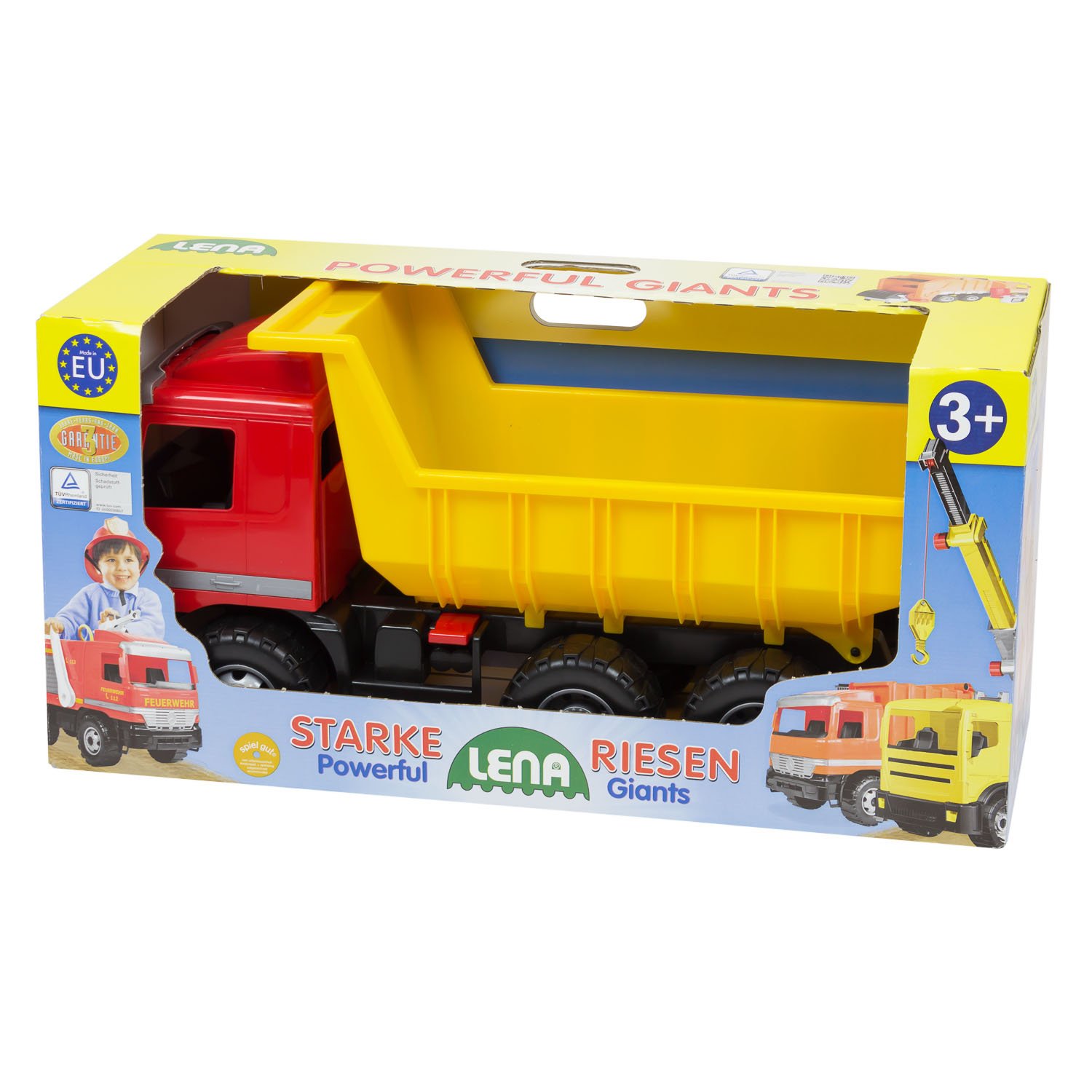 LENA - 2031 Camion Benne géant GIGA Trucks Mercedes Benz Actros d'environ 63 cm, XXL à 3 essieux, Grande capacité de Charge et Benne basculante verrouillable, pour Les Enfants à partir de 3 Ans