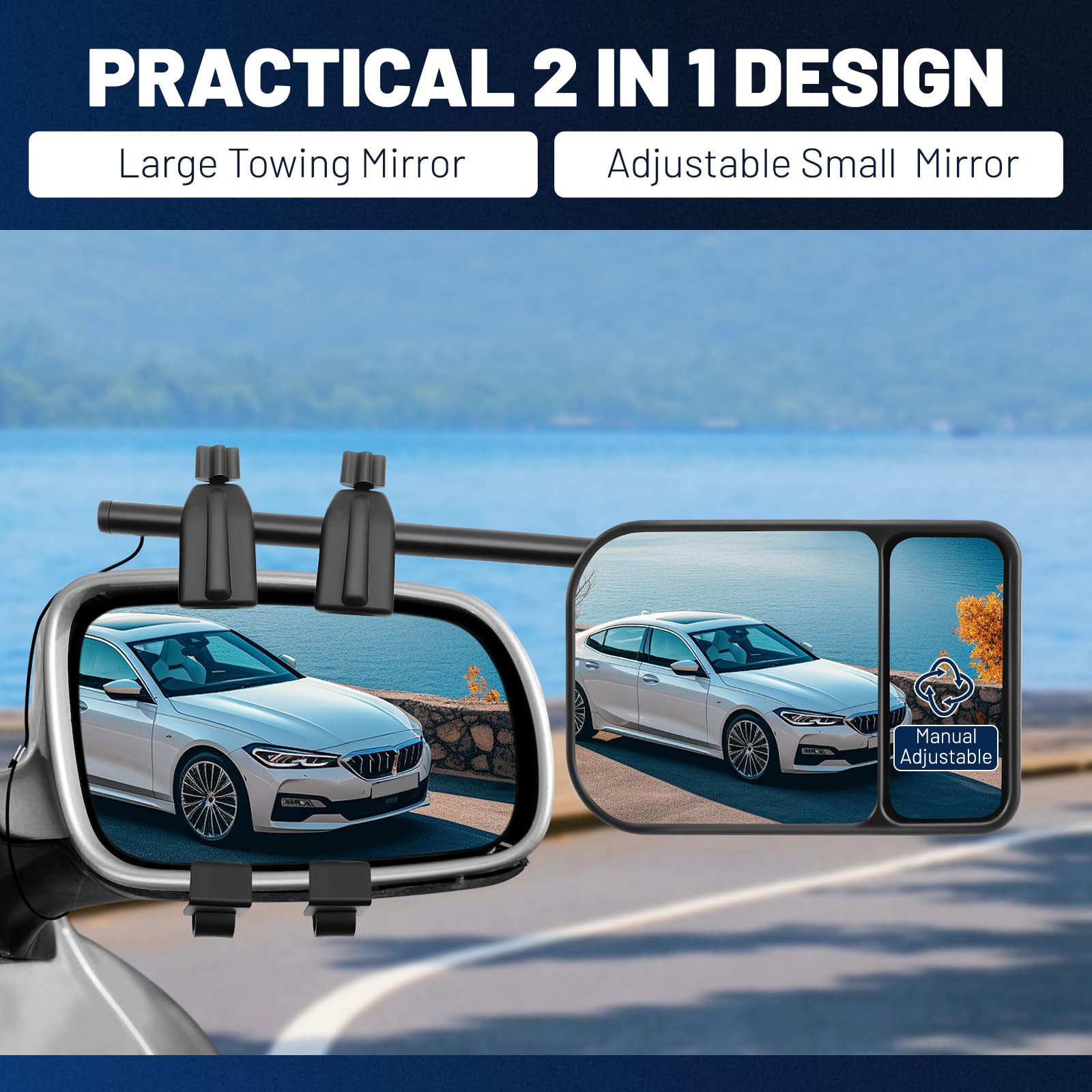 KAOLALI Espejo Retrovisor Caravana Universal, Espejos de Remolque Exteriores Retrovisores, Espejo Caravana Coche Retrovisores, Espejos Coche Multi-ángulos para Remolque Furgoneta Camion 2 Unidades