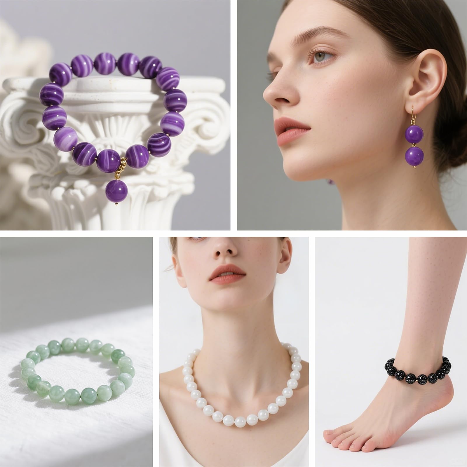 Natürliche Kristalle, verschiedene Steinperlen zur Schmuckherstellung, Edelsteinperlen für Frauen und Erwachsene, zum Basteln, Kristallperlen für Armbänder (8 mm runde Perlen)