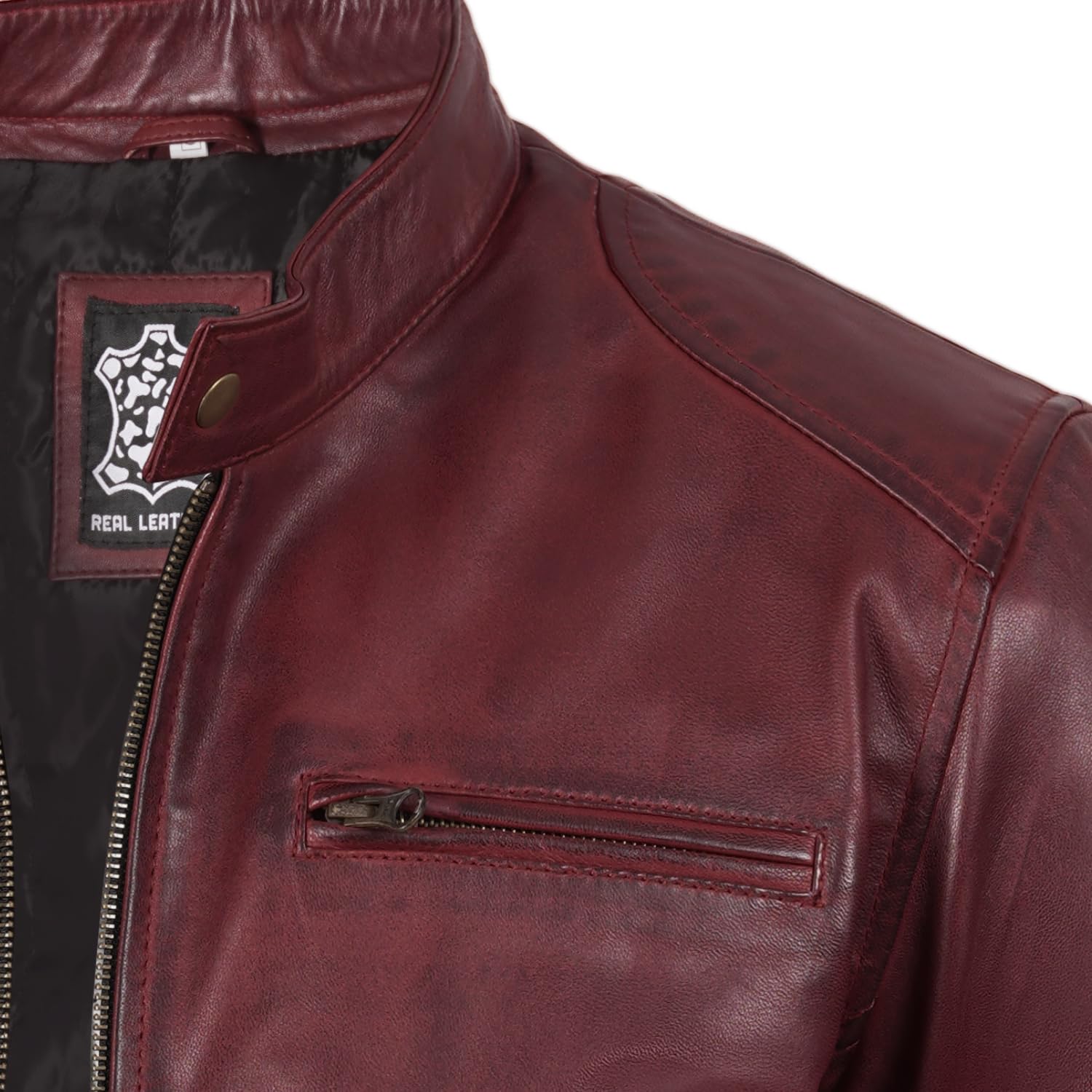fjackets Veste en cuir d'agneau véritable avec col montant et fermeture éclair pour homme