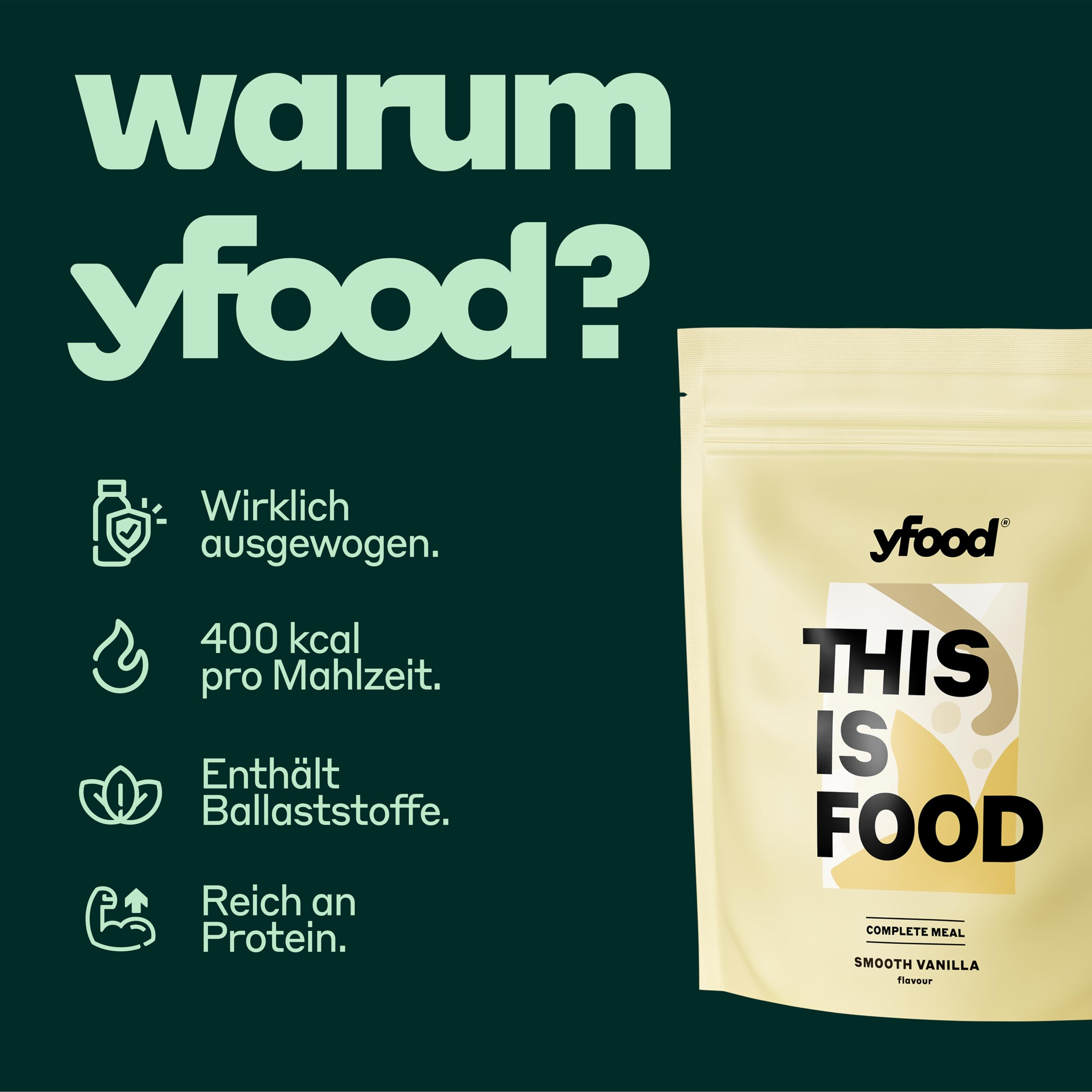 yfood Polvere Smooth Vanilla, delizioso pasto da bere in viaggio, polvere THIS IS FOOD, proteine 25 g, 12 pasti, 26 vitamine e minerali, sapore: vaniglia