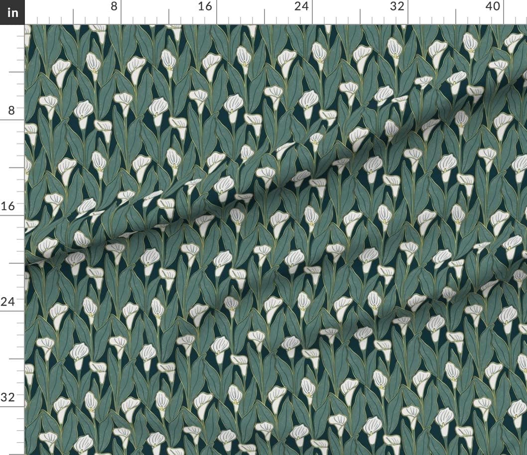 Spoonflower Fabric - Art Deco Calla Lily White Green Flowers Floral 1920s Modern Printed on Petal Signature Cotton Fabric Fat Quarter - Sewing Quilting Apparel Crafts Decor