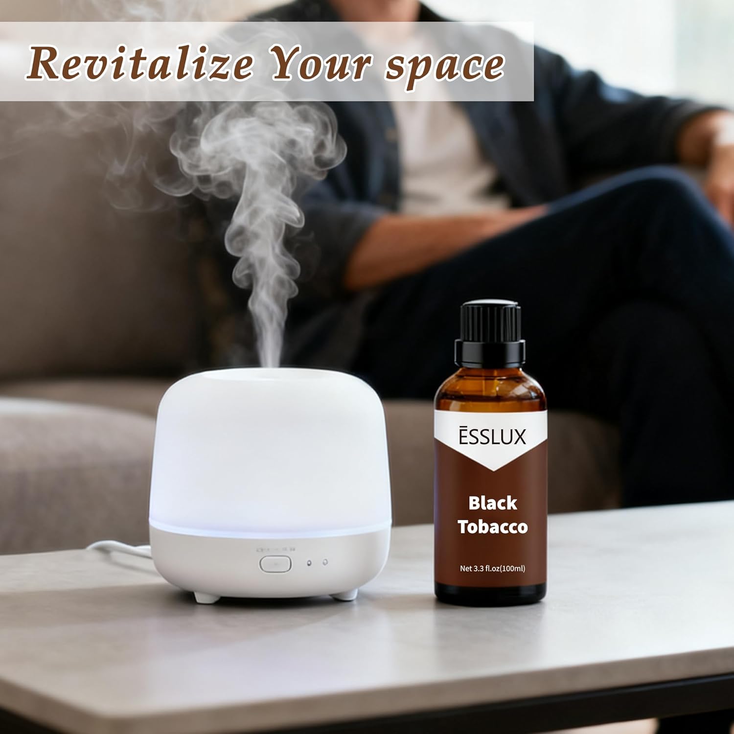 Black Tobacco Fragrance Oil, ESSLUX 100ml 3.3 oz Large Single Scented Oils, Aromatherapy Essential Oils for Home for Diffuser, Massage, Soap, Candle Making Scents