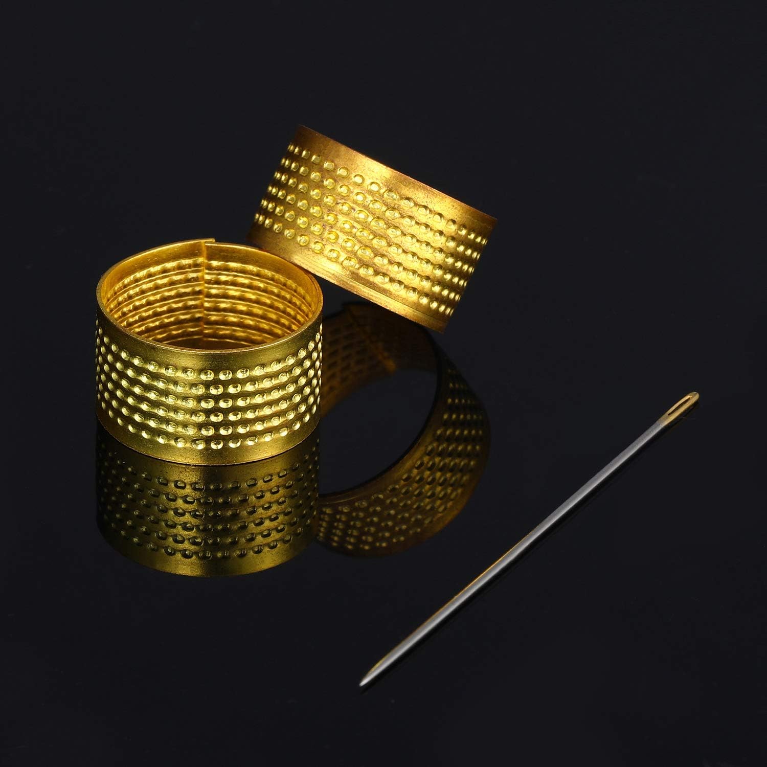 10 Pieces Sewing Thimble Finger Protector, Includes Leather Coin Thimble Pads Finger Sleeve Protector Metal Fingertip Thimble and Copper Sewing Thimble for Sewing Quilting Embroidery Craft