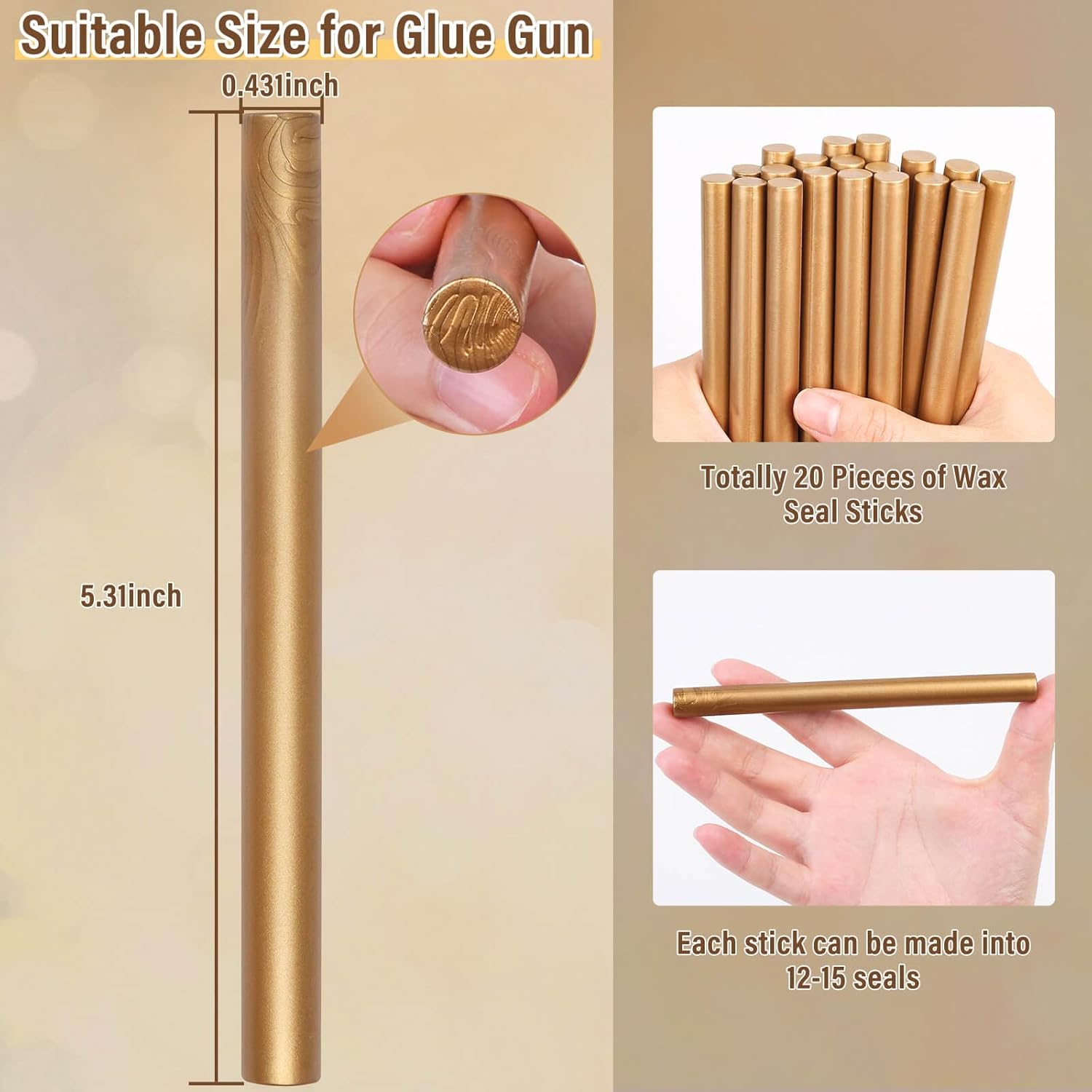 Sealing Wax Sticks, Paxcoo 20pcs Wax Seal Sticks, Glue Gun Sealing Wax Sticks for Wedding Invitations, Letter, Envelope, Cards and Crafts (Antique Gold)