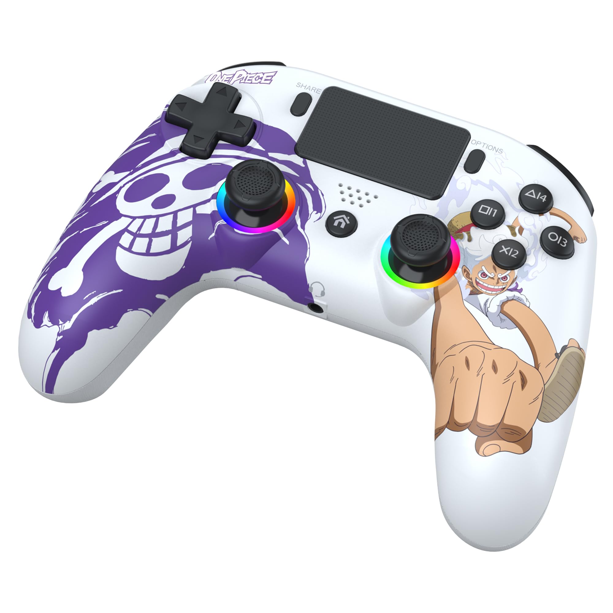 SUBSONIC - Kabelloser Controller PS5 One Piece Luffy Gear 5 - Weiß | Controller mit offizieller Lizenz – Ergonomisch, personalisierbare LEDs und Trigger, Vibration, Touchpad – PS5 & PC