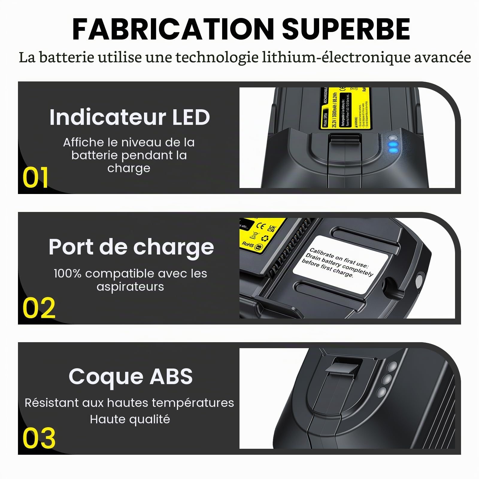 Batterie Remplacement 3500mAh pour Rowenta X-Force Flex 11.60 Animal & Aqua (25,2 V) Li-ION pour RH98 TY98 EO98 Serie ZR009701/RH9878WO - Non Compatible avec Modèles 25,9V & Flex 12.60!