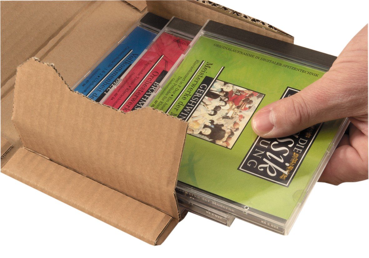 Universal-Versandverpackung Premium PP B02.01 aus Wellpappe für CDs, 147 x 129 x bis 55 mm, 20-er Pack, braun