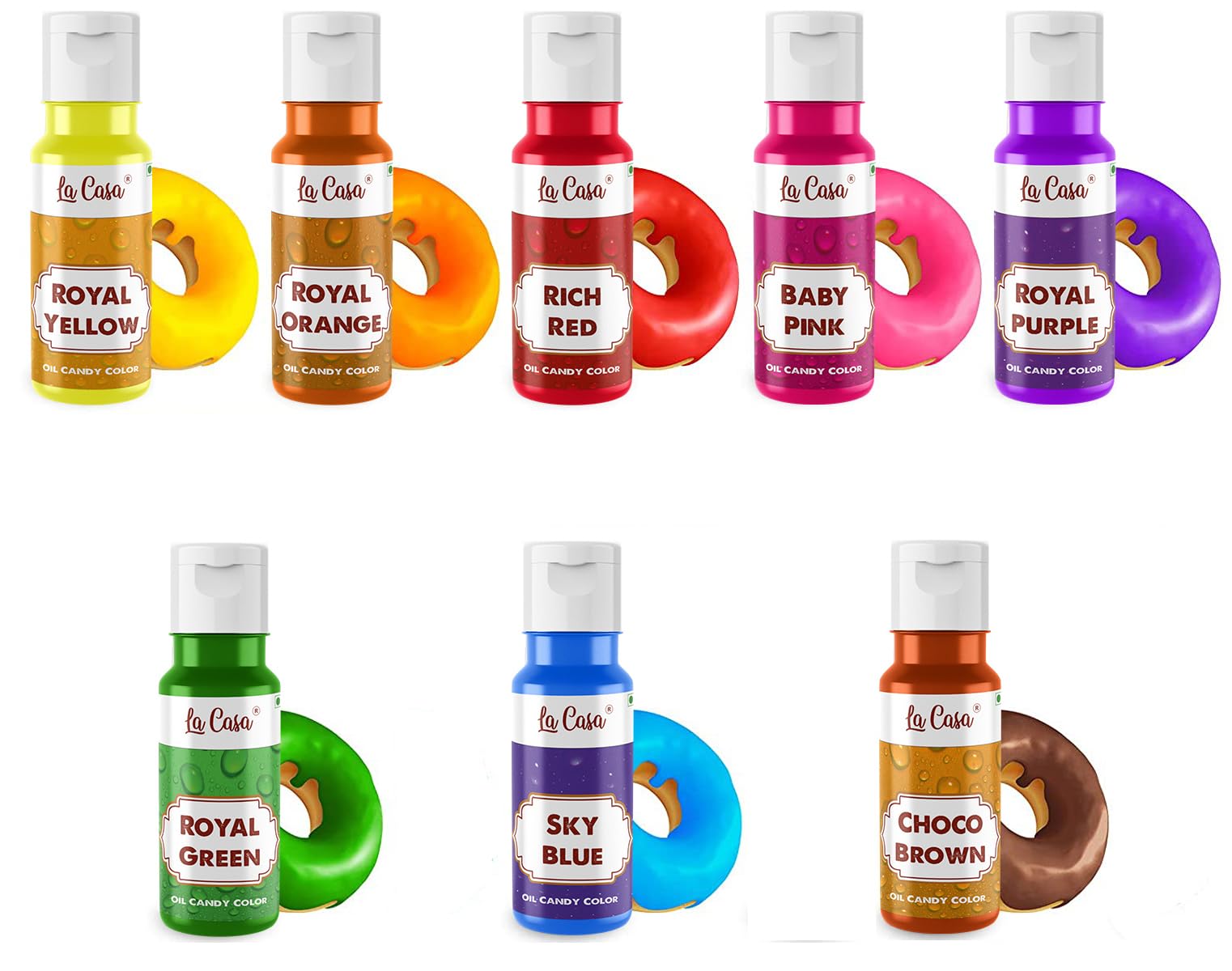 Edible Oil Candy Color - RED+PINK+BROWN+YELLOW+ORANGE+BLUE+GREEN+PURPLE | For Candy Melts, Chocolates & Oil based Products | 8x40ml |