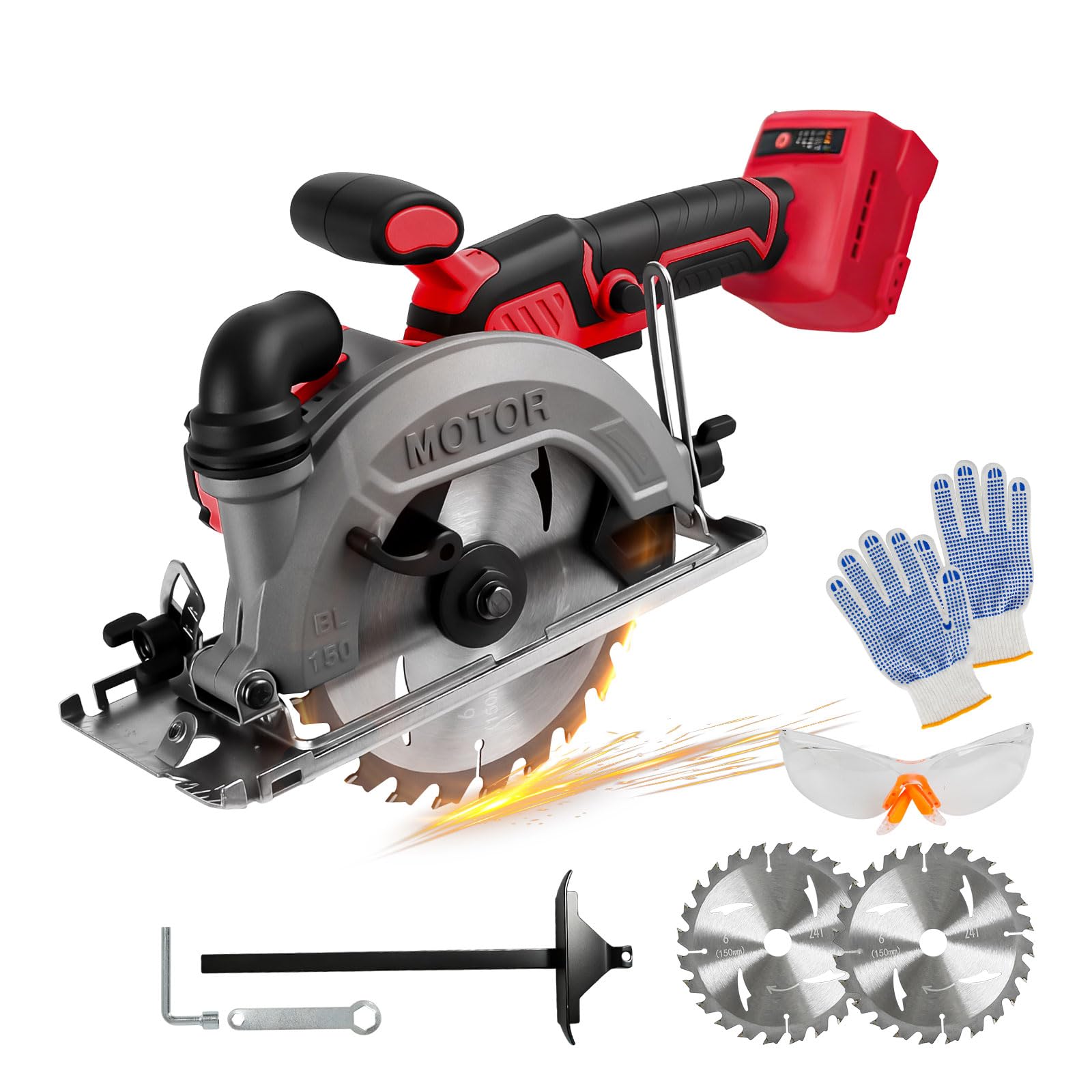 Bezprzewodowa piła tarczowa 15 cm kompatybilna z akumulatorem Milwaukee 18 V (bez baterii), bezszczotkowa piła tarczowa 6200 obr./min z 2 ostrzami 24 zębami, maksymalna głębokość cięcia 3,3 cm (45°