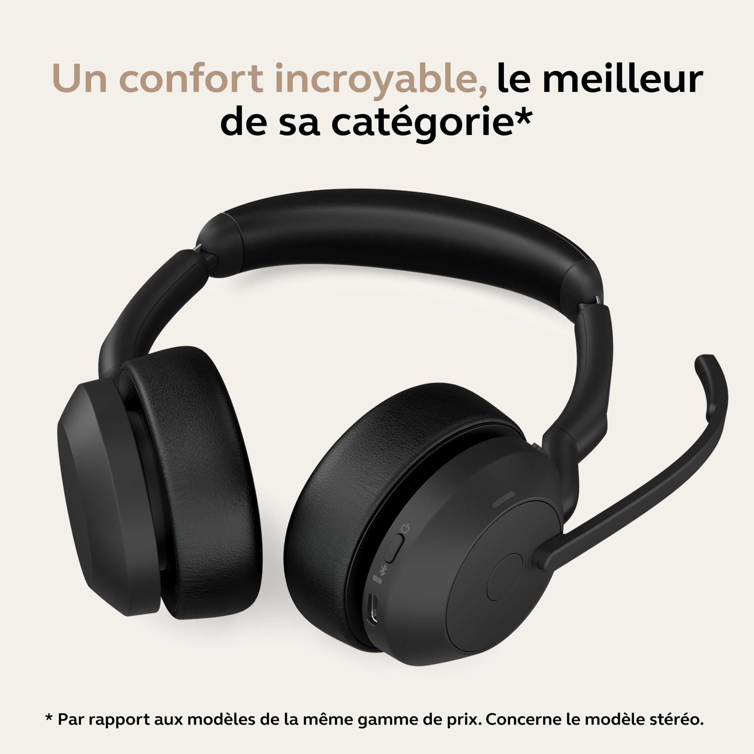 Jabra Evolve2 55, Casque Bluetooth Sans Fil, avec 4 Microphones, Réduction Active du Bruit, Design Léger, 18h Autonomie, Certifié MS Teams, Idéal Bureau & Maison, Noir