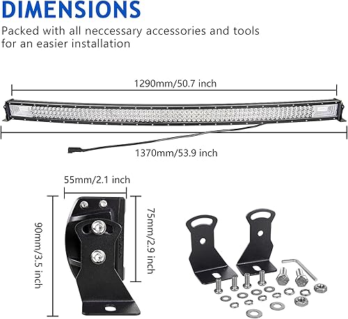 Miniatura 2 de Willpower Barra de luz LED curvada de 52 pulgadas, 675 W, combo de luces LED todoterreno con conector DT, arnés de cableado, luces de conducción,