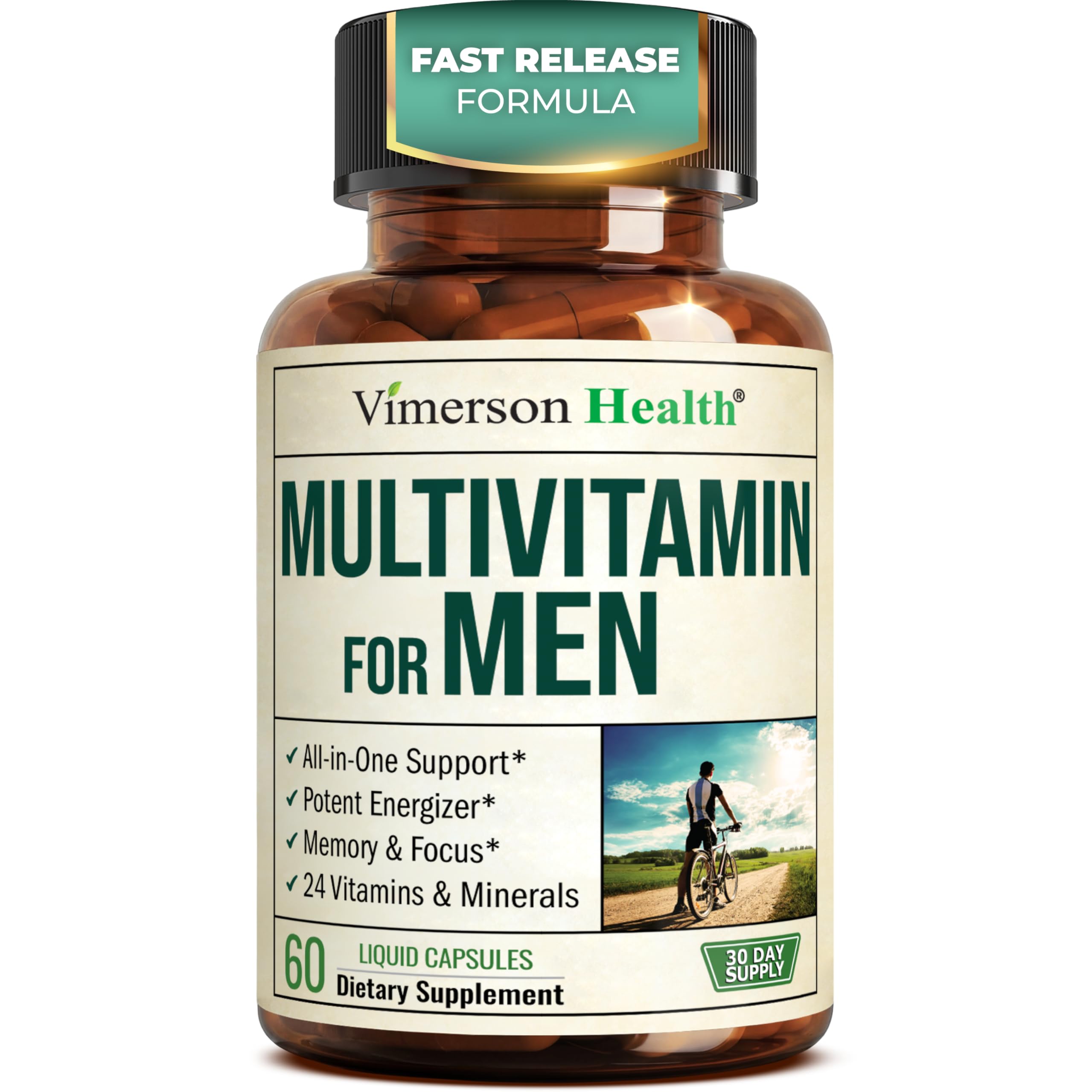 Multivitamin for Men with Bioavailable Vitamins, Minerals, Vitamin D, B12, C, A & Zinc for Energy, Focus and Immune Health – Premium Mens Multivitamins & Multiminerals – 60 Liquid Caps