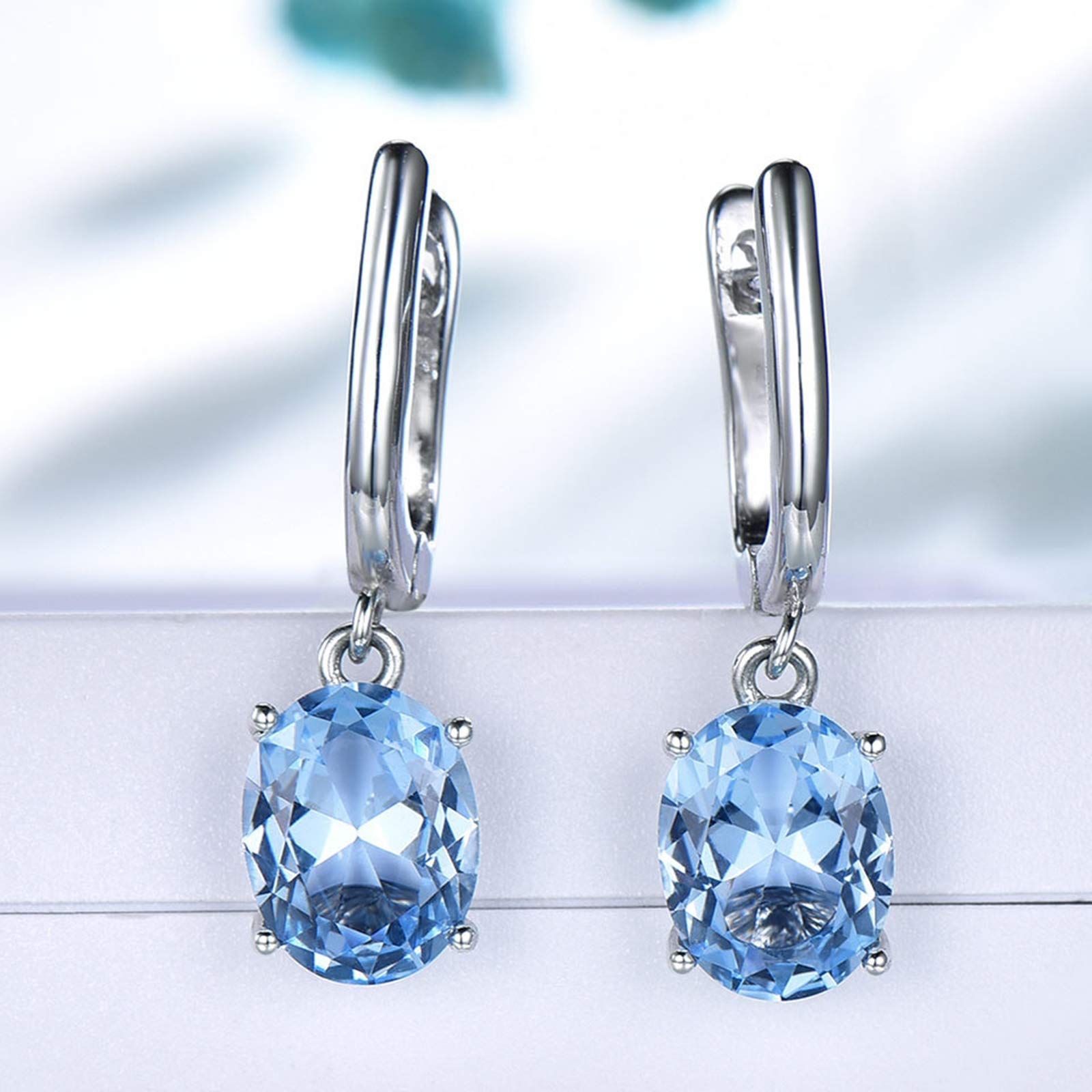 KnSam Damen Ring, Halskette Silber Mädchen Ovel Elegant Hochzeit Schmuckset Aus 925 Silber Für Damen Frau Mit Erstellt Blau Topas Blau