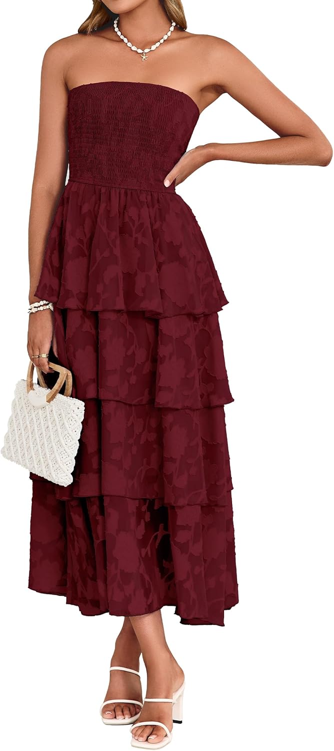 Simplee Womens Summer Strapless Maxi Dress 2026 Boho Floral Off Shoulder Wedding Guest Dresses Tiered Beach Long Sundress