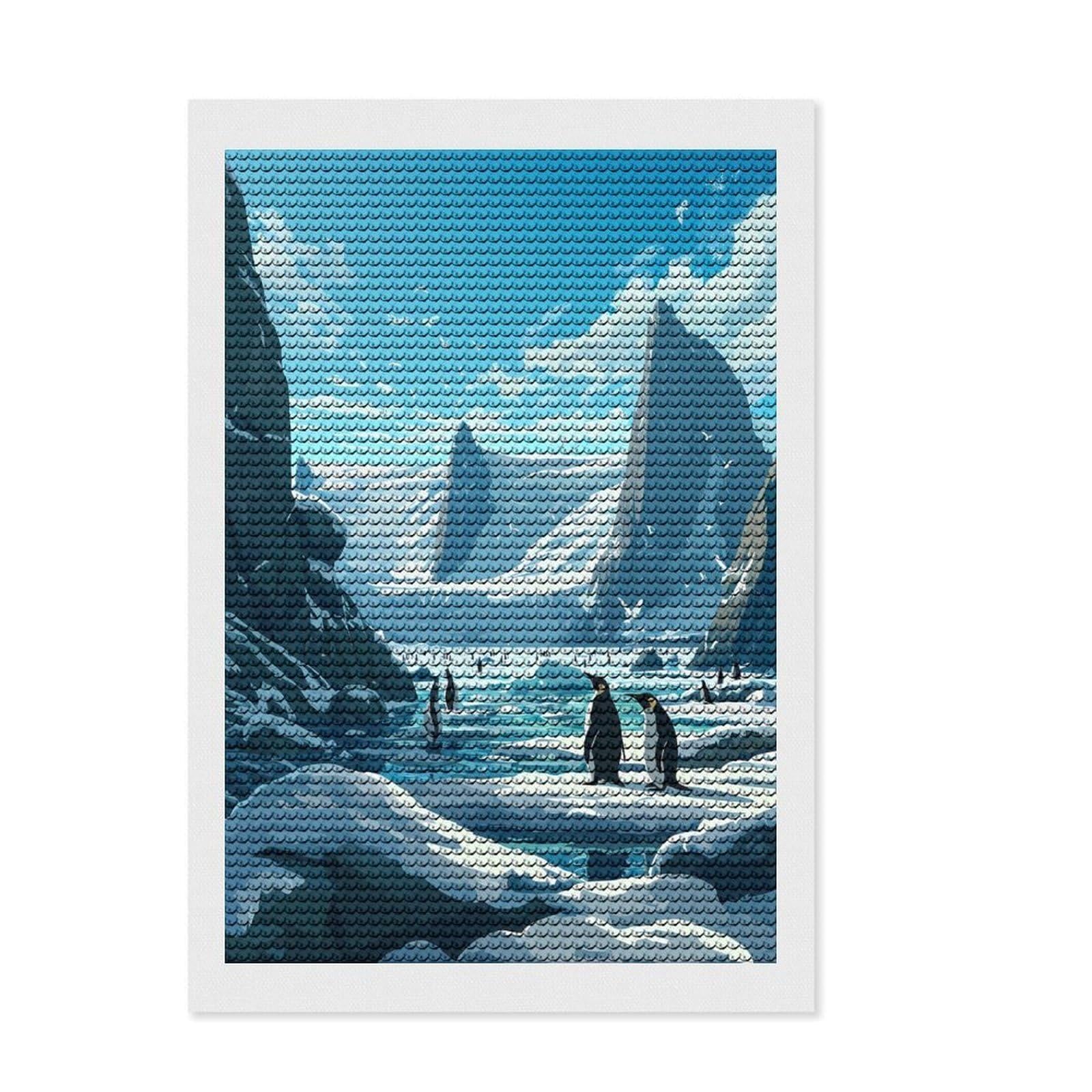 Junmoney Beautiful Penguins Diamond Art Canvas 8"x12", for Teens, Modern Decor, Easy to Enjoy, Holiday Gift Idea, Pleasing Wall Art Project
