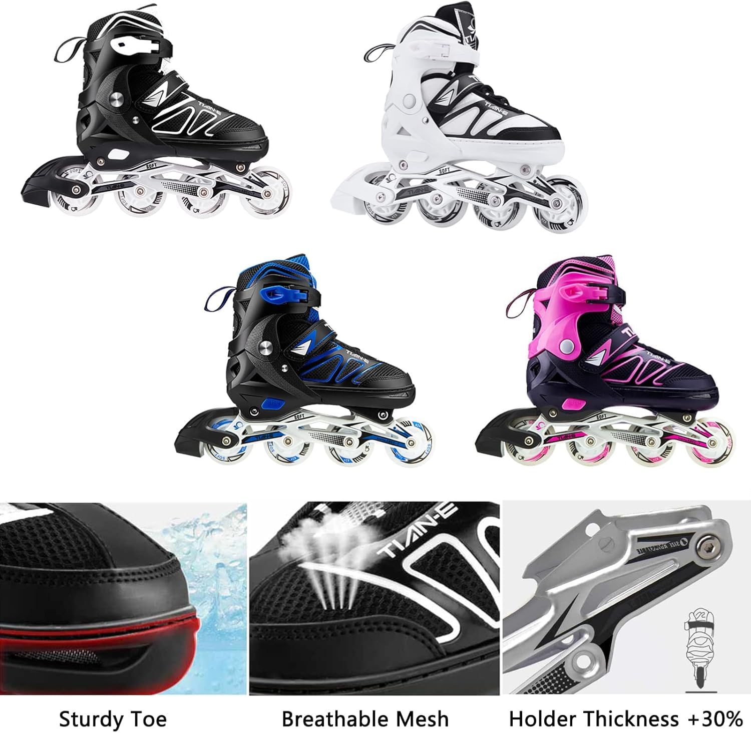 Patines En Línea Ajustables De 4 Tamaños para Adultos Y Niños con 8 Ruedas Iluminadas, Patines Ilie para Niños Y Niñas con Rodamientos Silenciosos ABEC-7, Patines Transpirables para Adultos