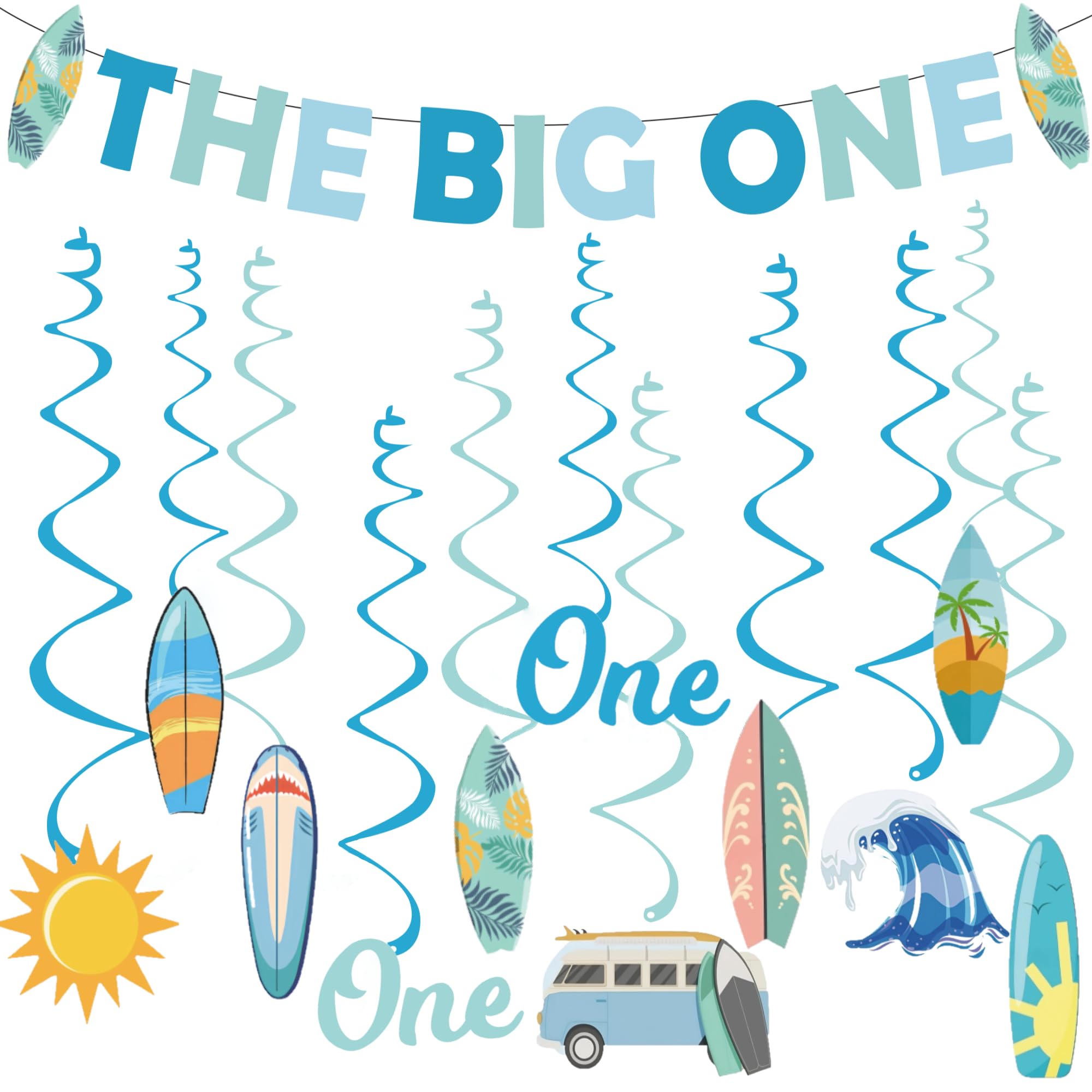 The Big One Theme Banner Boy 1st Birthday Party Decorations,Surf First Birthday Party Decor Supplies for 1 Year Old Boy